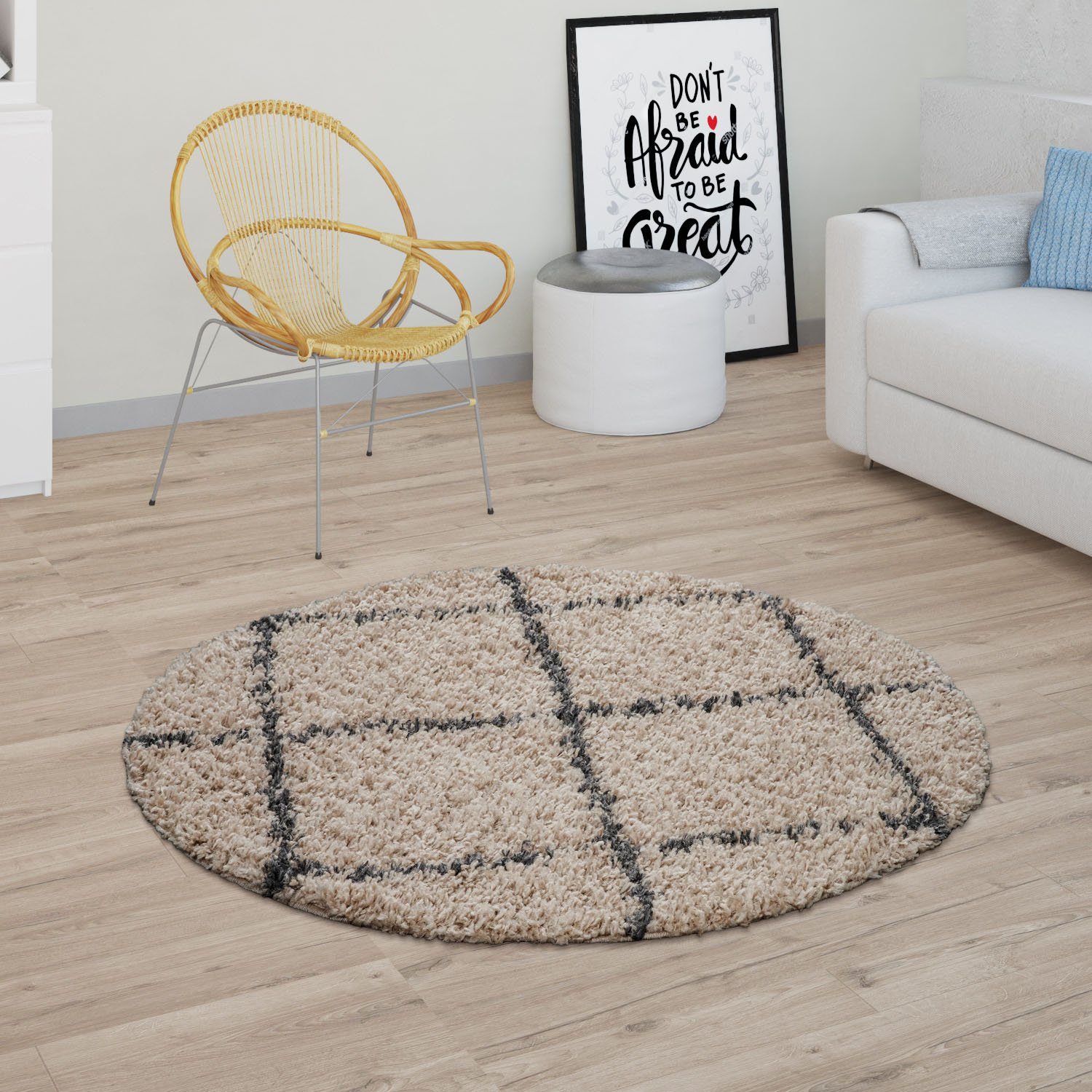 Hochflor-Teppich »Kalmar 441«, Paco Home, rund, Höhe 40 mm, Scandi Design, Rauten Muster, weich & kuschelig, ideal im Wohnzimmer & Schlafzimmer