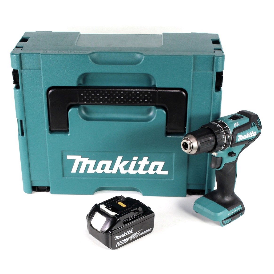 Makita Akku-Schlagbohrschrauber DHP 485 G1J Akku Schlagbohrschrauber 18V 50 Nm brushless + 1x Akku
