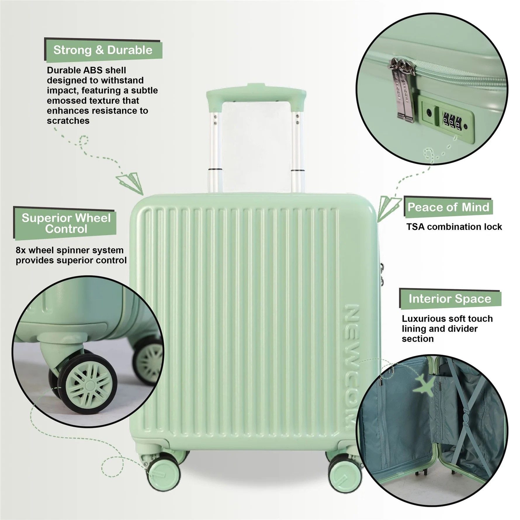 NEWCOM Hartschalen-Trolley 18-Zoll leichtes Handgepäck in Grün mit TSA-Schl günstig online kaufen