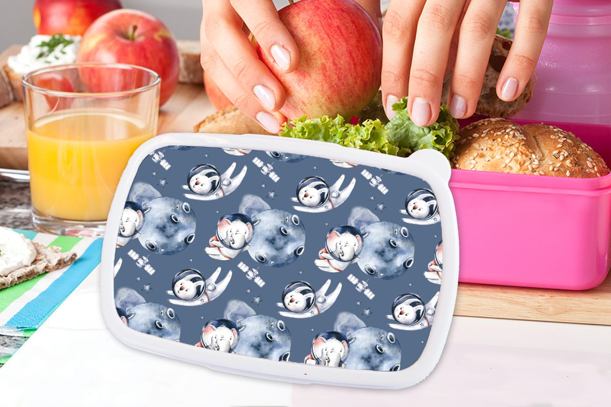 MuchoWow Lunchbox Elefant - Kaninchen für rosa - Snackbox, - Kunststoff - Muster Mädchen Raumfahrt Erwachsene, Jungen Brotdose Mädchen, Brotbox Kinder, - Kunststoff, (2-tlg), - Kinder