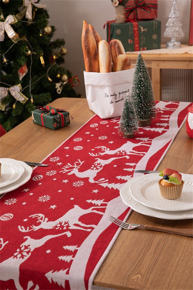 Rouemi Tischband Tischdecken, Weihnachten Rot-A 35×180cm Elch Polyester Weihnachten Tischdecke, Druck