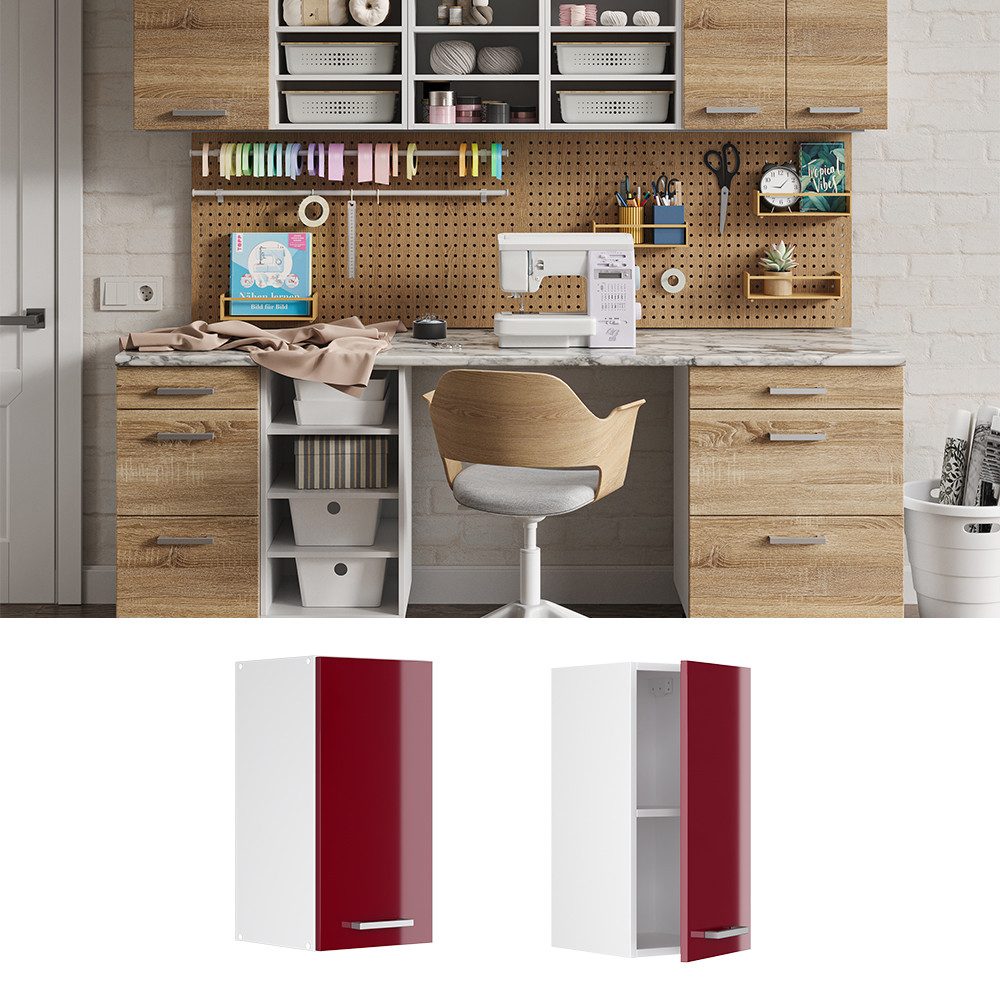 Vicco Schranksystem R-Line, Bordeaux Hochglanz/Weiß, 30 günstig online kaufen