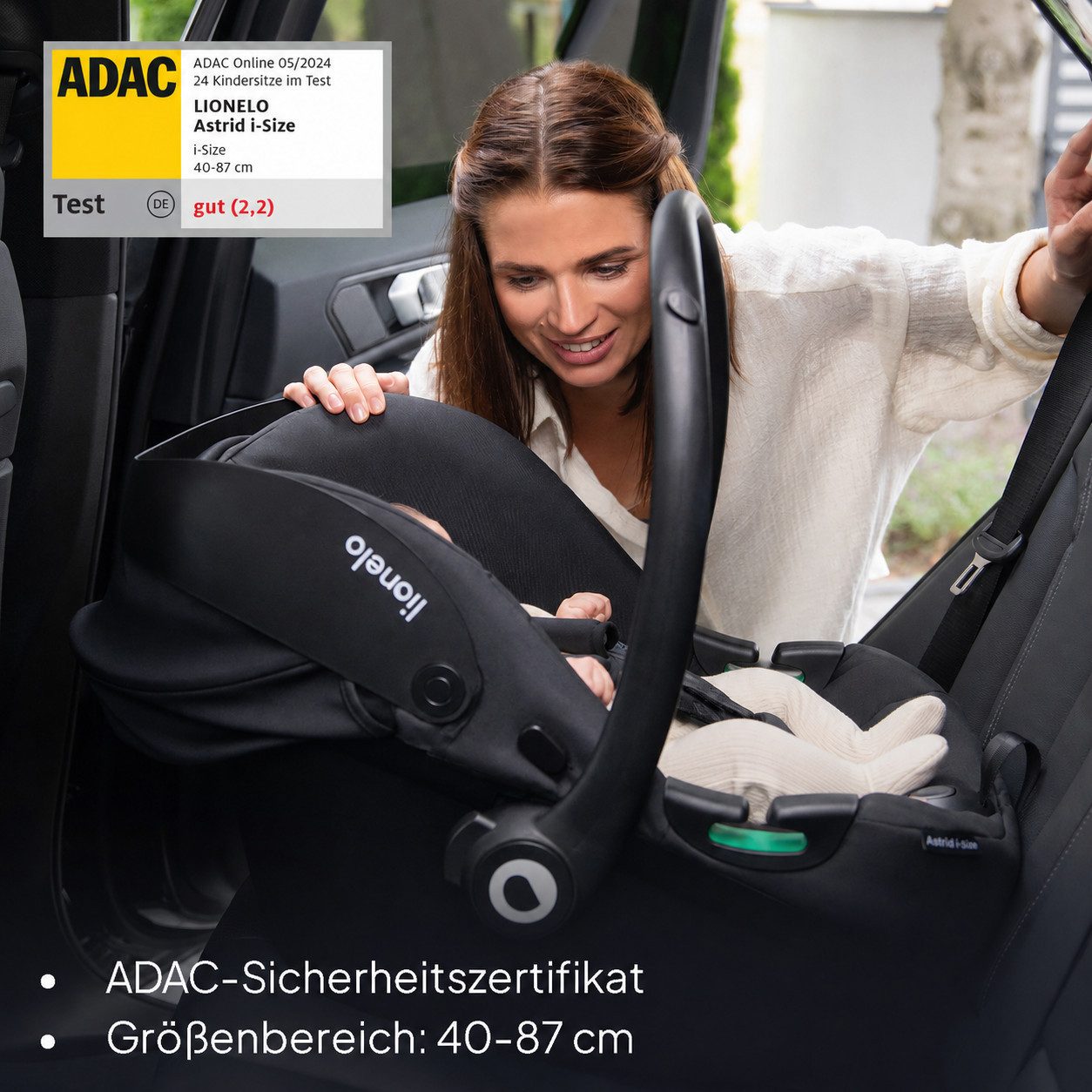 lionelo Babyschale ASTRID I-SIZE, ab: ab Geburt, bis: bis 87 cm, ab: 40,00 cm, bis: 87,00 cm, (Set), Sehr stabiler Träger, Höhenverstellung, Modernes Design