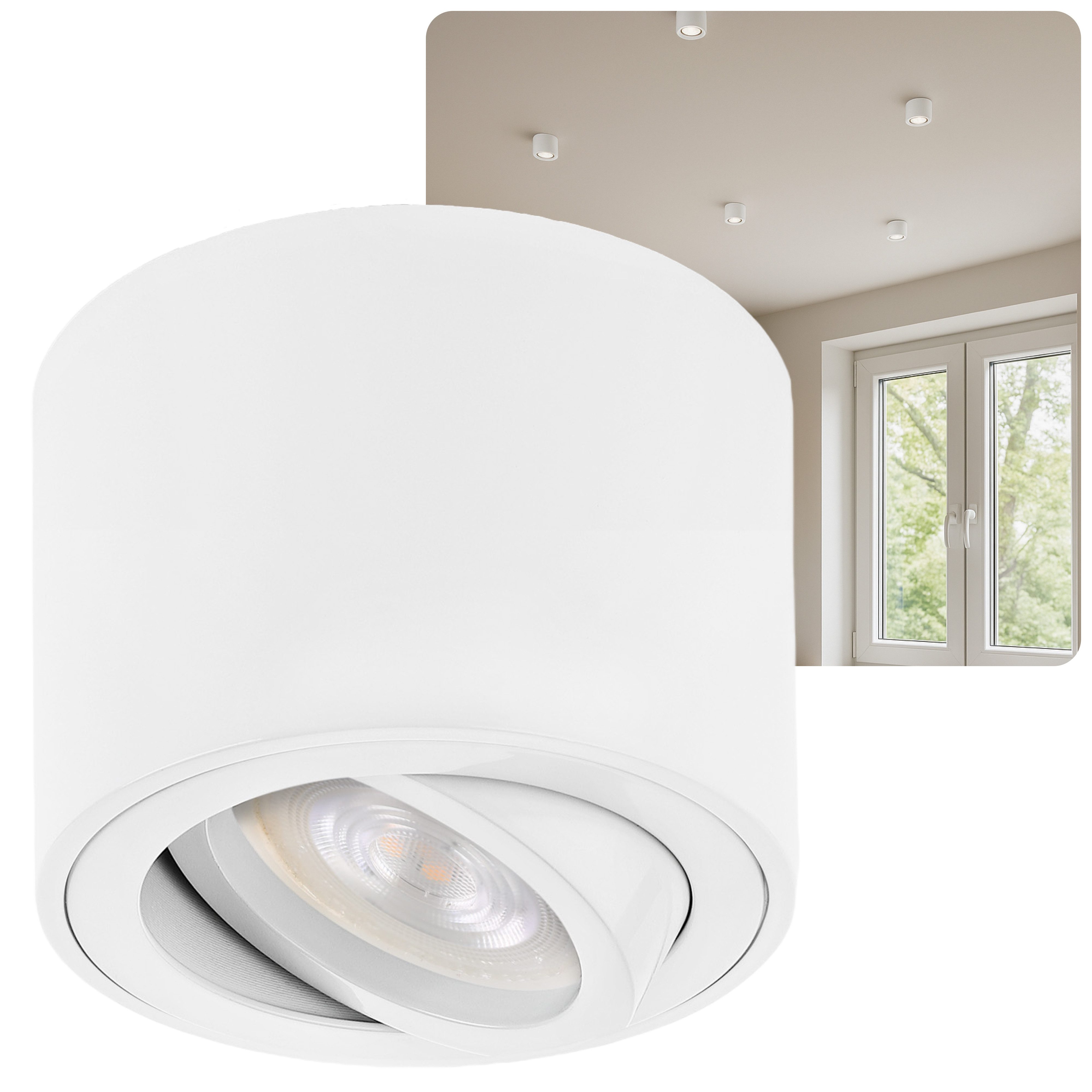 Sweet LED LED Aufbaustrahler flach 5W Aufbauspot rund weiß-matt Aluminium 230V, schwenkbar, LED wechselbar, warmweiß, LED Deckenlampe, Deckenspot, Deckenstrahler