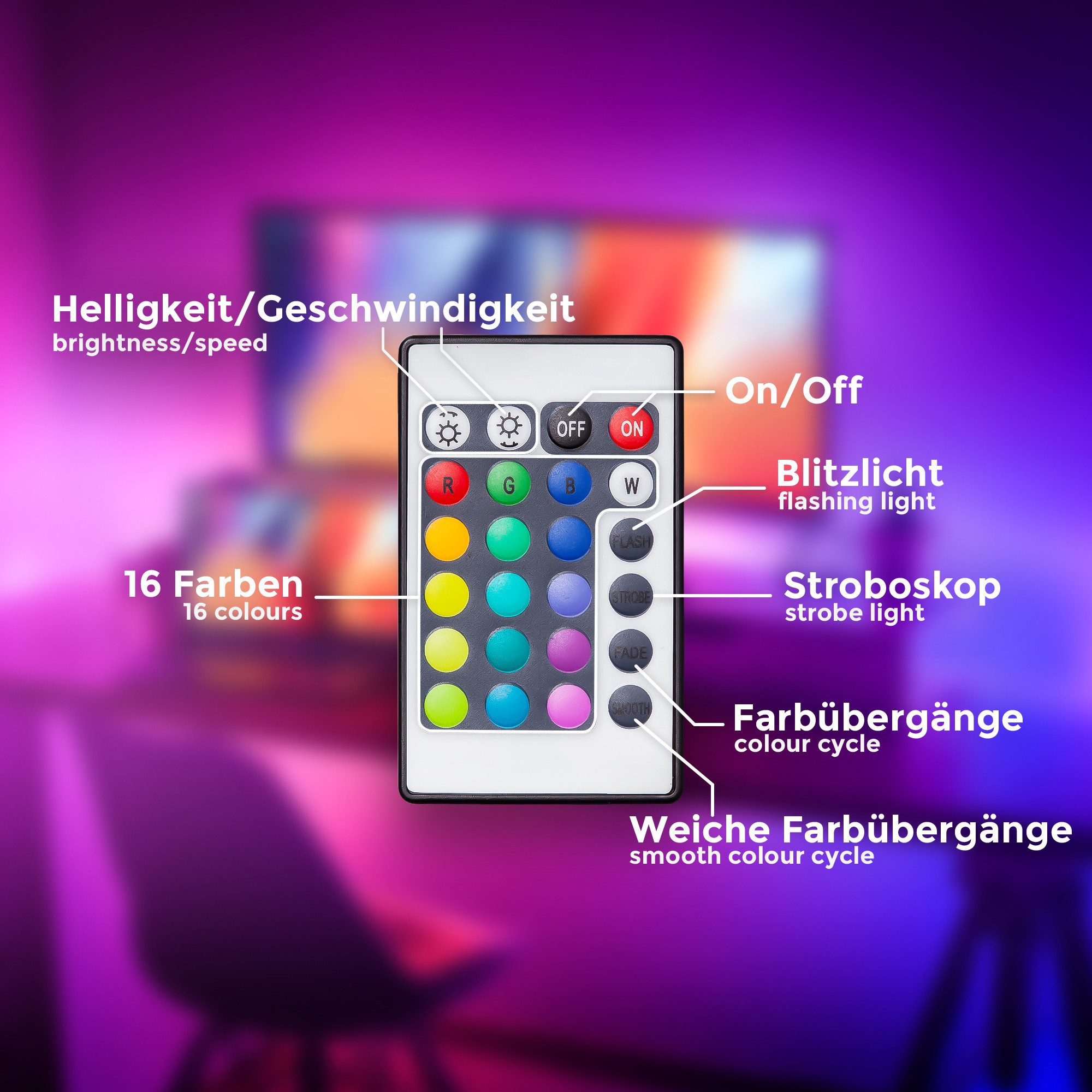 B.K.Licht LED-Streifen 3-5m RGB Band dimmbar Farbwechsel selbstklebend Fernbedienung USB 5V, 3m Stripe kürzbar 90 LEDs 9,9W Wohnzimmer Schlafzimmer - BKL1562 – Bild 5 von 5