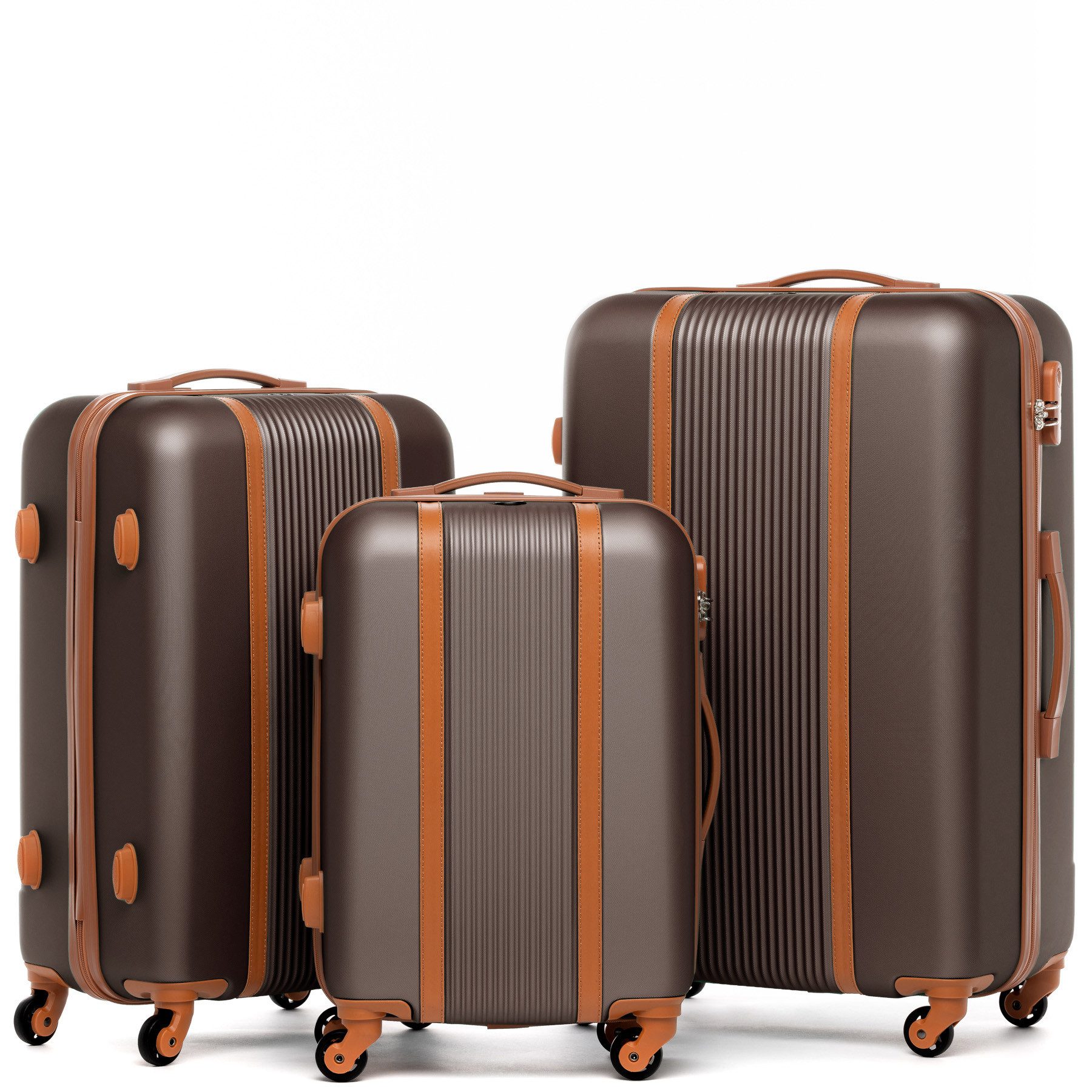 FERGÉ Kofferset Hartschale 3 teilig Koffer Set MILANO Coffee-Braun, 4 Rollen, (3er Kofferset stabil und leicht mit Zahlenschloß, 3 tlg., Hartschalen-Trolley Set 3 Größen Handgepäck Koffer M XL), Trolley 3er Koffer Set, Reisekoffer 4 Rollen, Premium Rollko