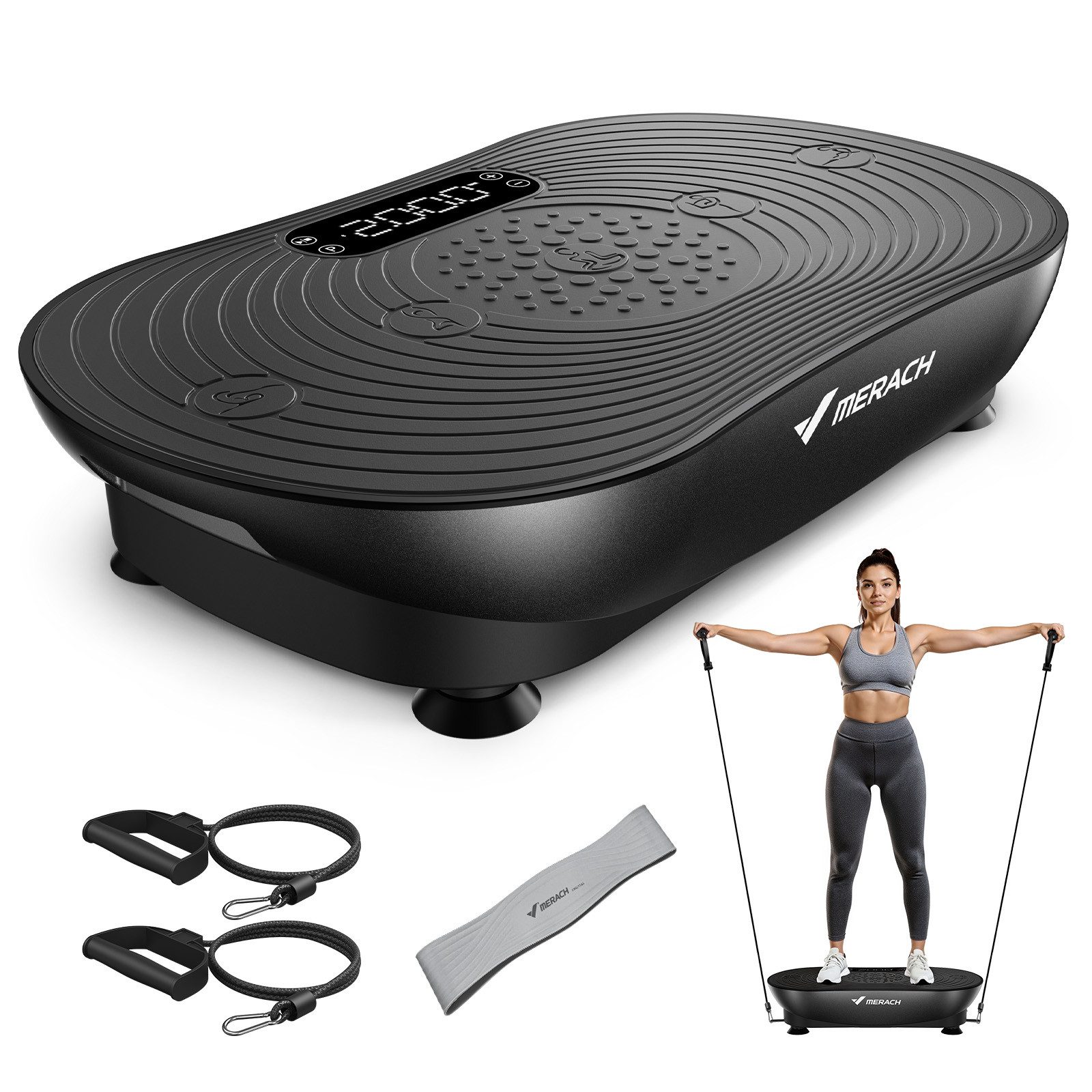 MERACH Vibrationsplatte Vibrationsplatte leise & kompakt - Ideal für Zuhause, 150 W, 99 Intensitätsstufen, (Inkl. Fernbedienung, 150W Motor, 99 Stufen, LED-Display, 1 tlg., Platzsparend, Heimtrainer für Ganzkörpertraining & Durchblutung), max. Benutzergew
