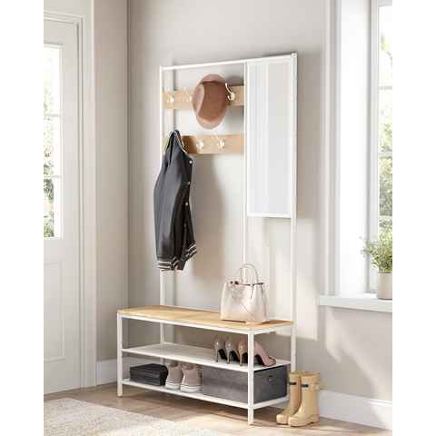 VASAGLE Garderobenständer Garderobe, mit 7 Haken, Spiegel, 35 x 98 x 180 cm