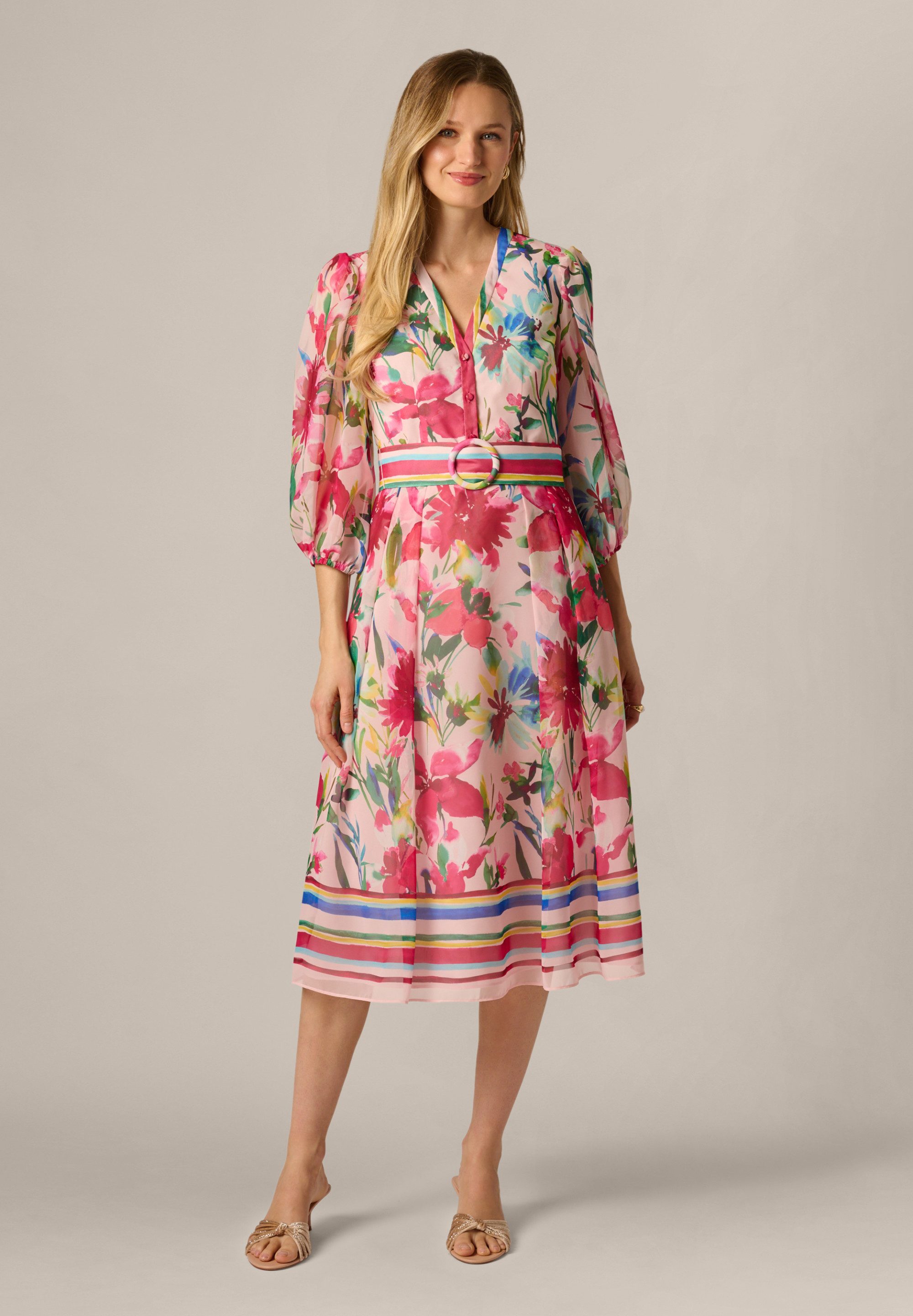Adrianna Papell Hemdblusenkleid Printed Stripe Midi Dress Luftiges, aus Organza gefertigtes, fröhliches Midikleid