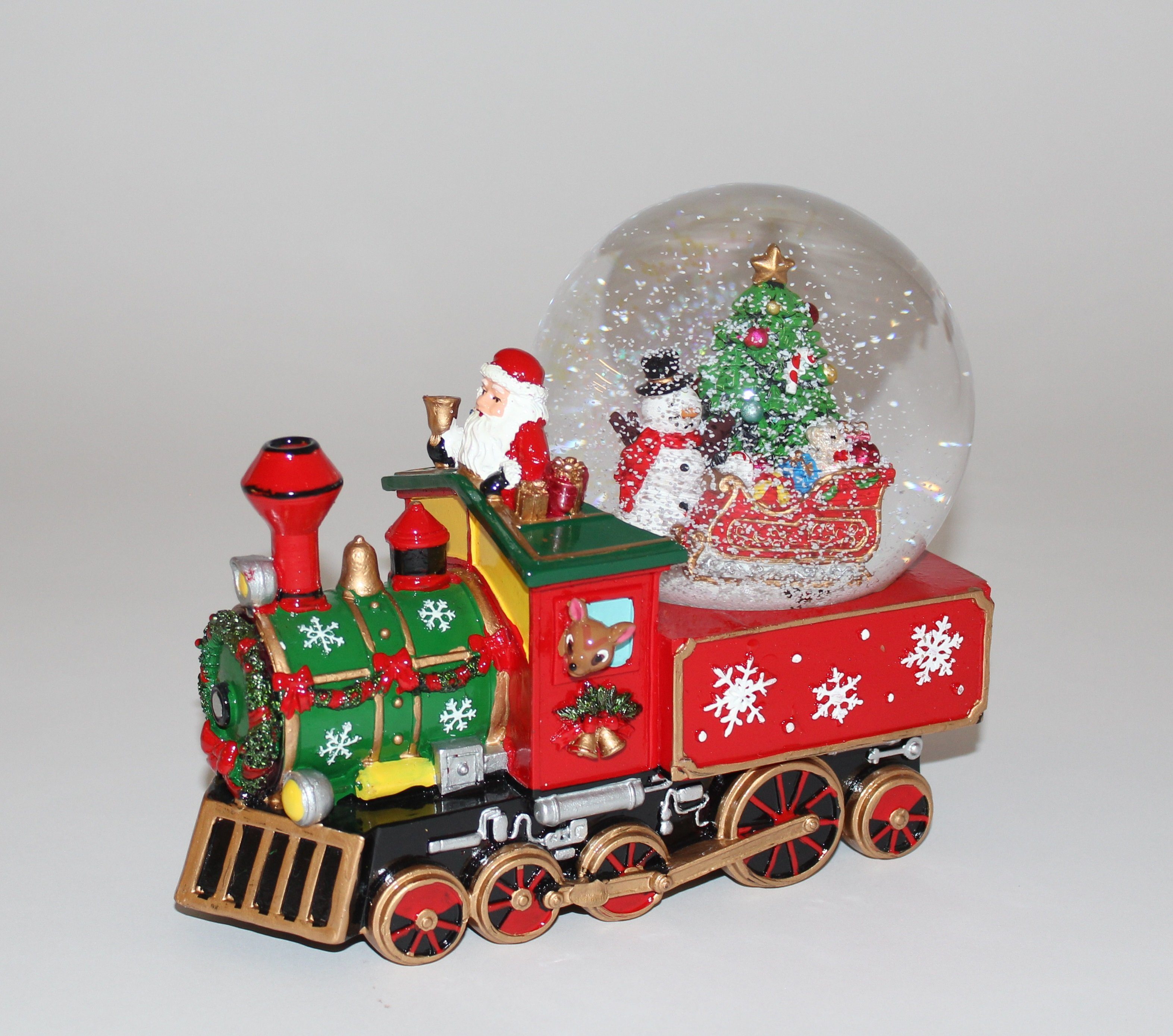 Wurm Schneekugel Spieluhr Lokomotive Nikolaus, Schneemann und Schlitten