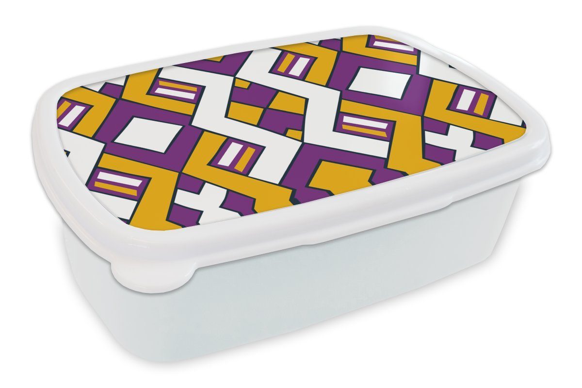 MuchoWow Lunchbox Gestaltung - Linie - Retro, Kunststoff, (2-tlg), Brotbox für Kinder und Erwachsene, Brotdose, für Jungs und Mädchen weiß