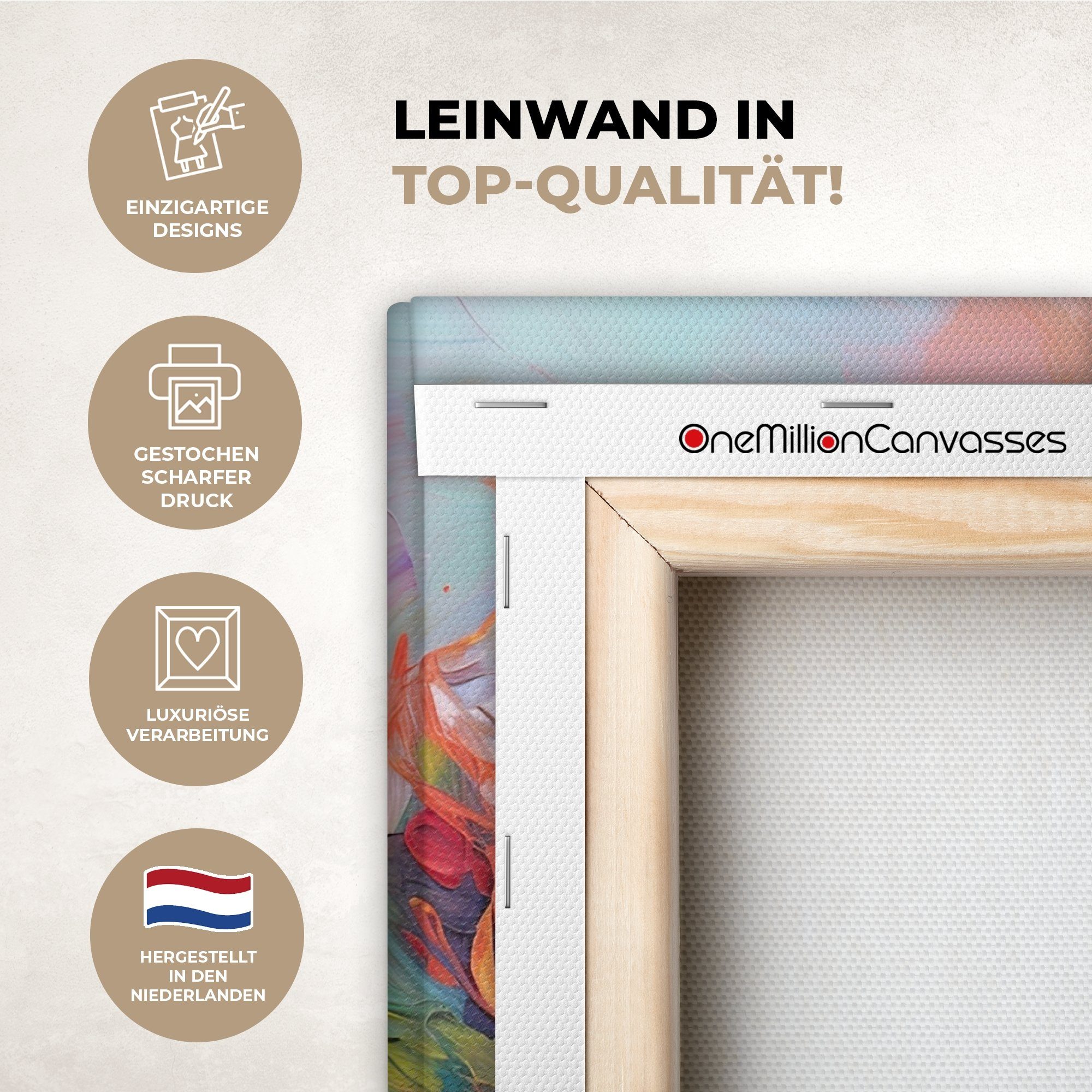 OneMillionCanvasses® Leinwandbild Ölfarbenoptik - Kunst - Abstrakt - Farbenfroh, Fotodruck (1 St), Wandbild, Deko Schlafzimmer Wohnzimmer Flur 20x20 cm