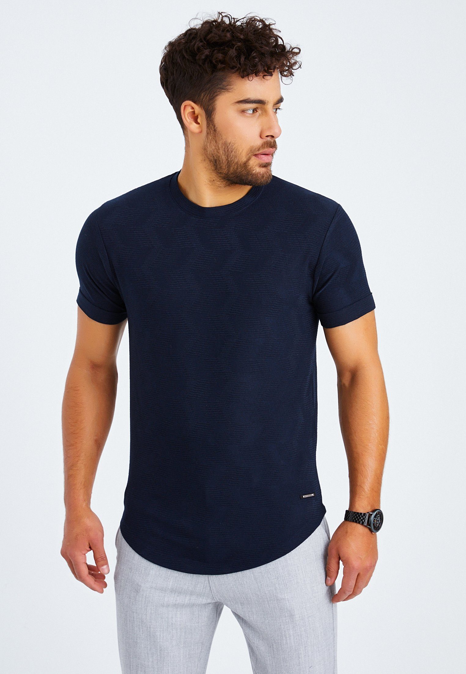 Leif Nelson T-Shirt Herren blau normal T-Shirt Rundhals LN-55585