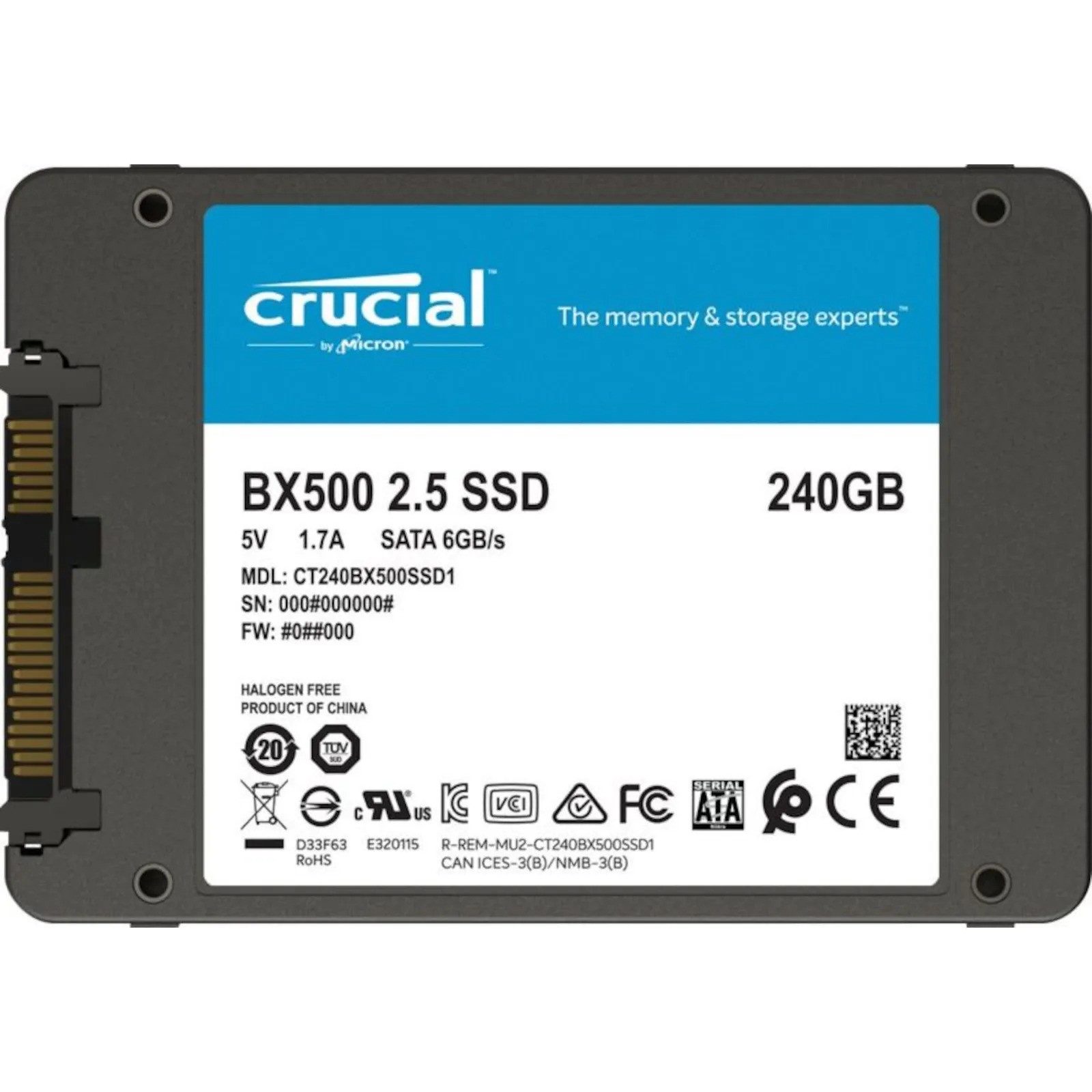 Crucial Crucial BX500 240GB 3D NAND SSD interne SSD (240 GB) 2,5" 540 MB/S Lesegeschwindigkeit, 500 MB/S Schreibgeschwindigkeit, Crucial BX500 240GB 3D NAND SSD Schnell Energiesparend Zuverlässig