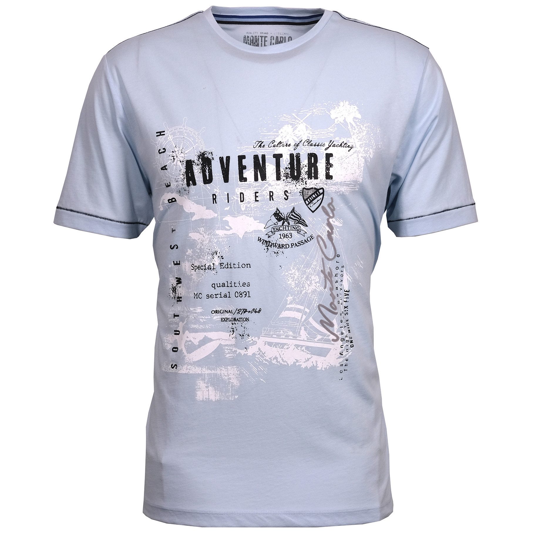 Mode Monte Carlo Print-Shirt Rundhals T-Shirt in XXL Größen von Monte Carlo, hellblau