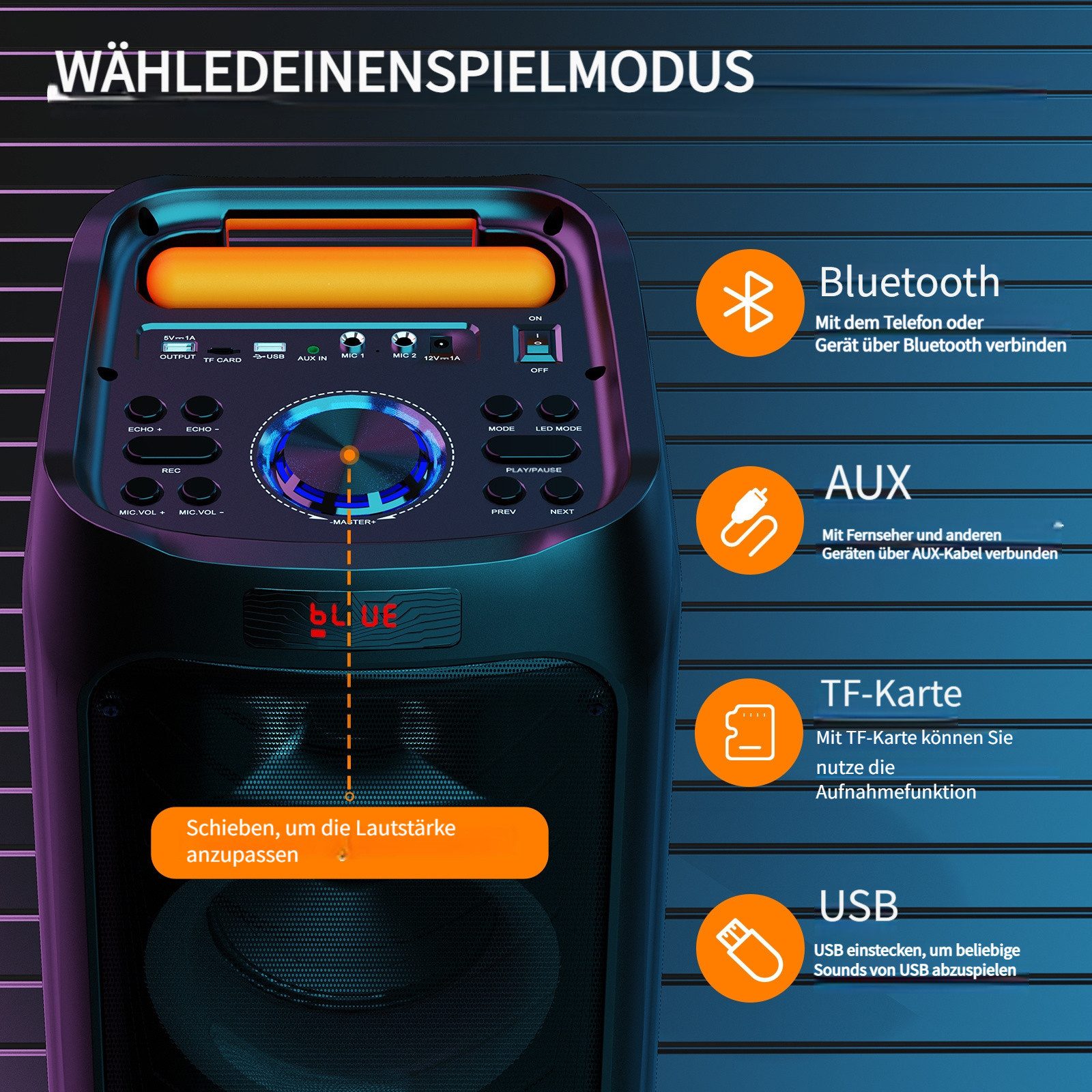 JYX Karaoke Lautsprecher – Tragbarer Party-Speaker Karaoke-Maschine (mit kraftvollem Bass, 2 Mikrofonen & Lichteffekten)