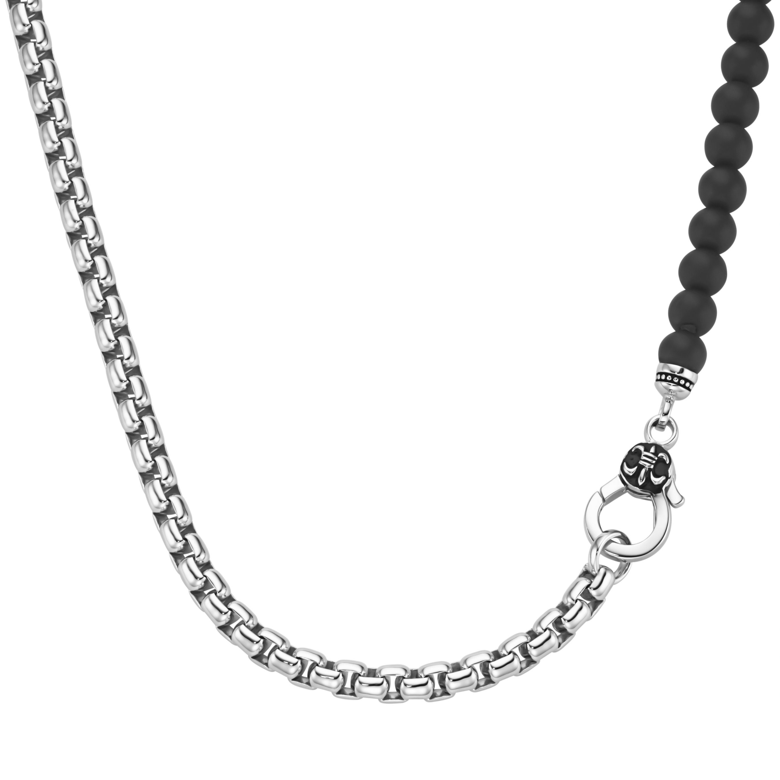 Collier Panzerkette, schwarzer Achat oder Perle, Silber 925