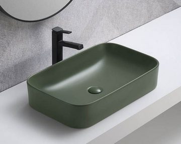 einfachgutemoebel Waschtisch-Set Badezimmer VITTAVLA 180cm Set 4-tlg., Aufsatzbecken grün, matt-weiß, (Badmöbel Set, 1-St., Waschtisch Set 4-teilig)