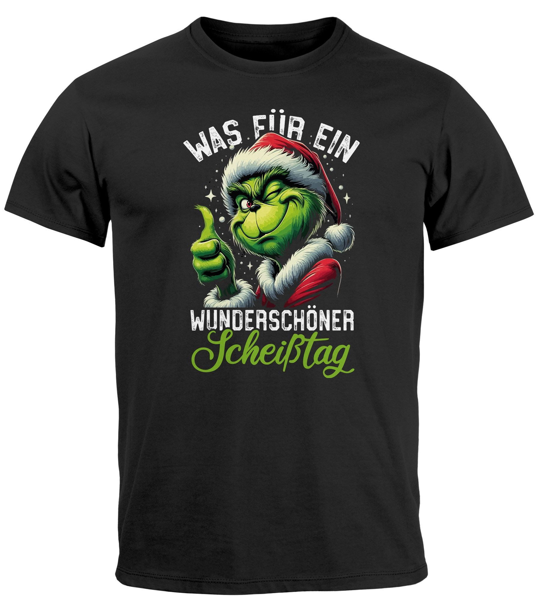 Print-Shirt Herren T-Shirt Weihnachten Grinch Was für ein Scheißtag Spruch lustig