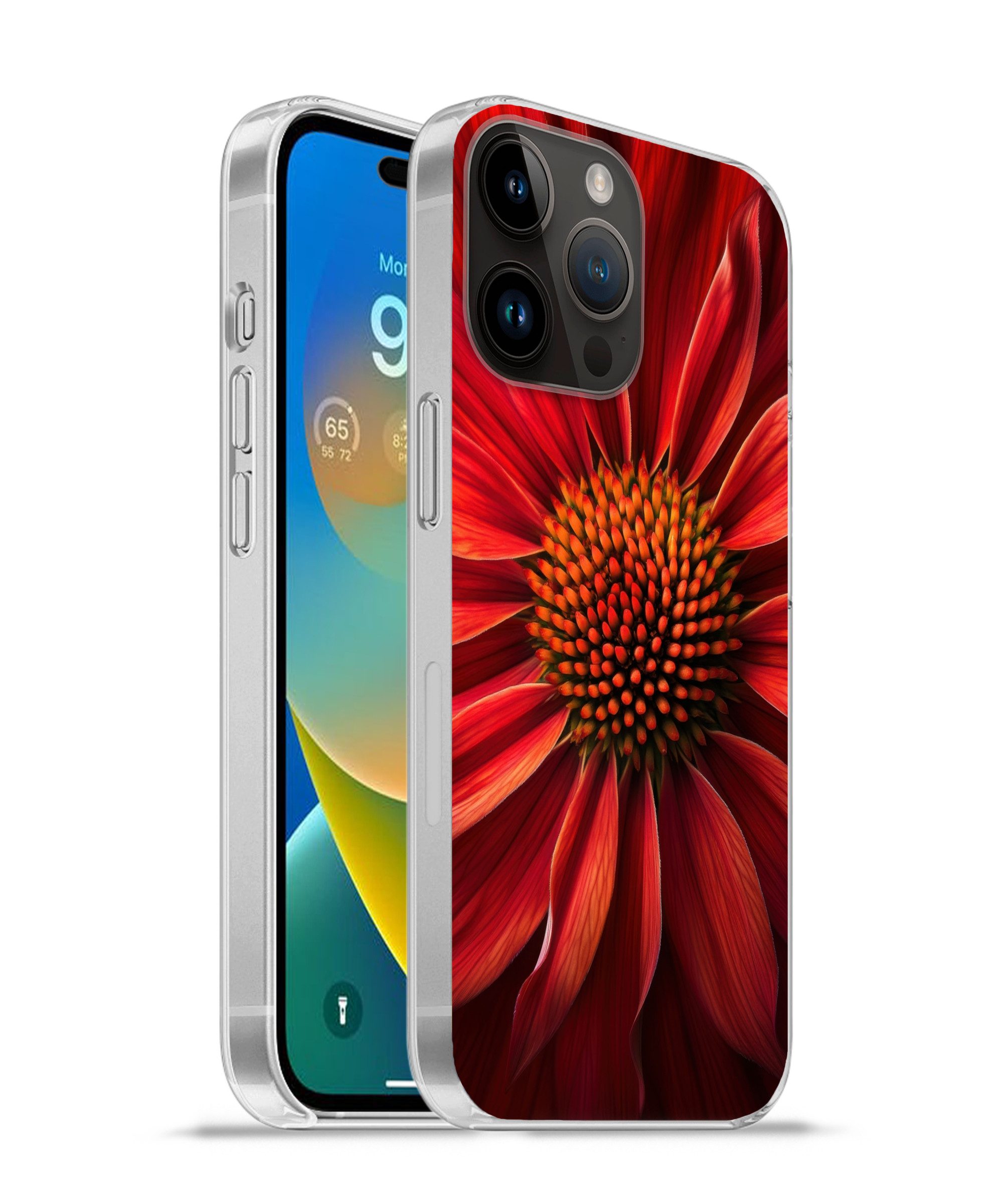 MuchoWow Handyhülle für Apple iPhone 14 Pro Nahaufnahme - Blume - Rot, Smartphone-Bumper, Print, Handy Schutzhülle Dünn