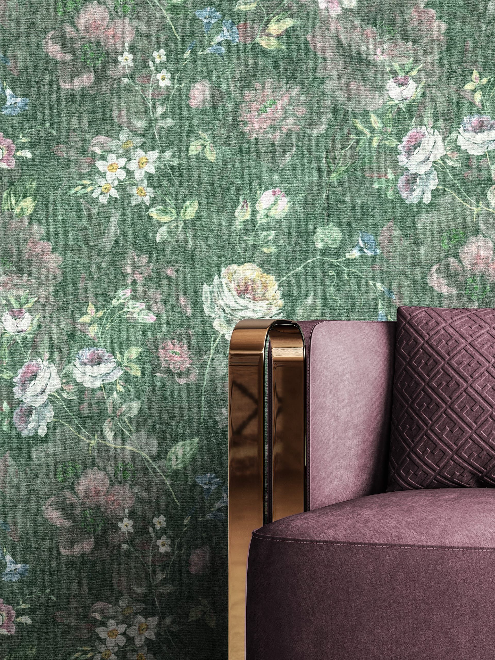Newroom Vliestapete, Grün Tapete Floral Blumen - Blumentapete Rosentapete W günstig online kaufen