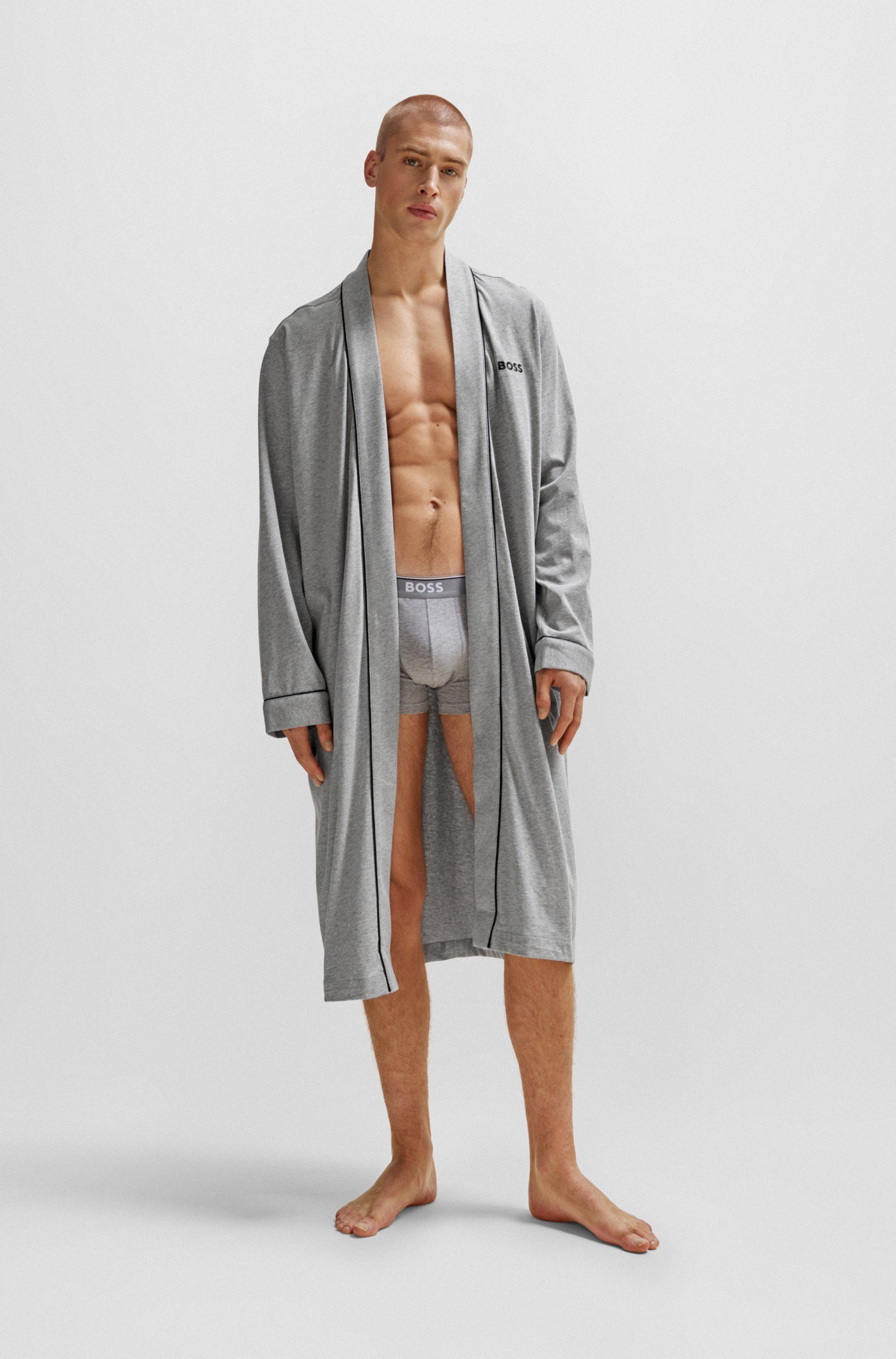 BOSS Morgenmantel Kimono BM, Baumwolle, Kimono-Kragen, mit Logostickerei