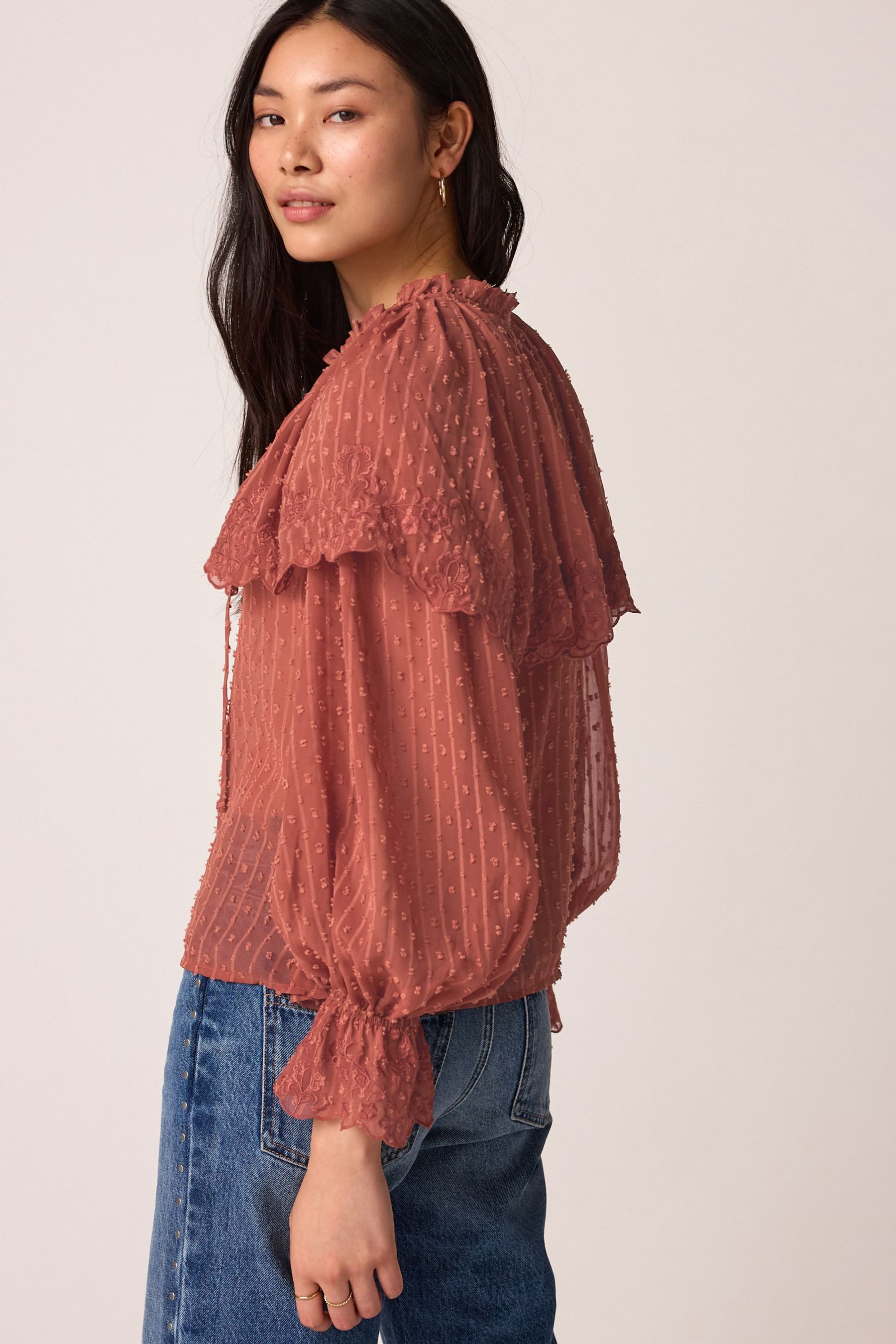 Next Blusenshirt Bestickte Bluse mit transparentem günstig online kaufen