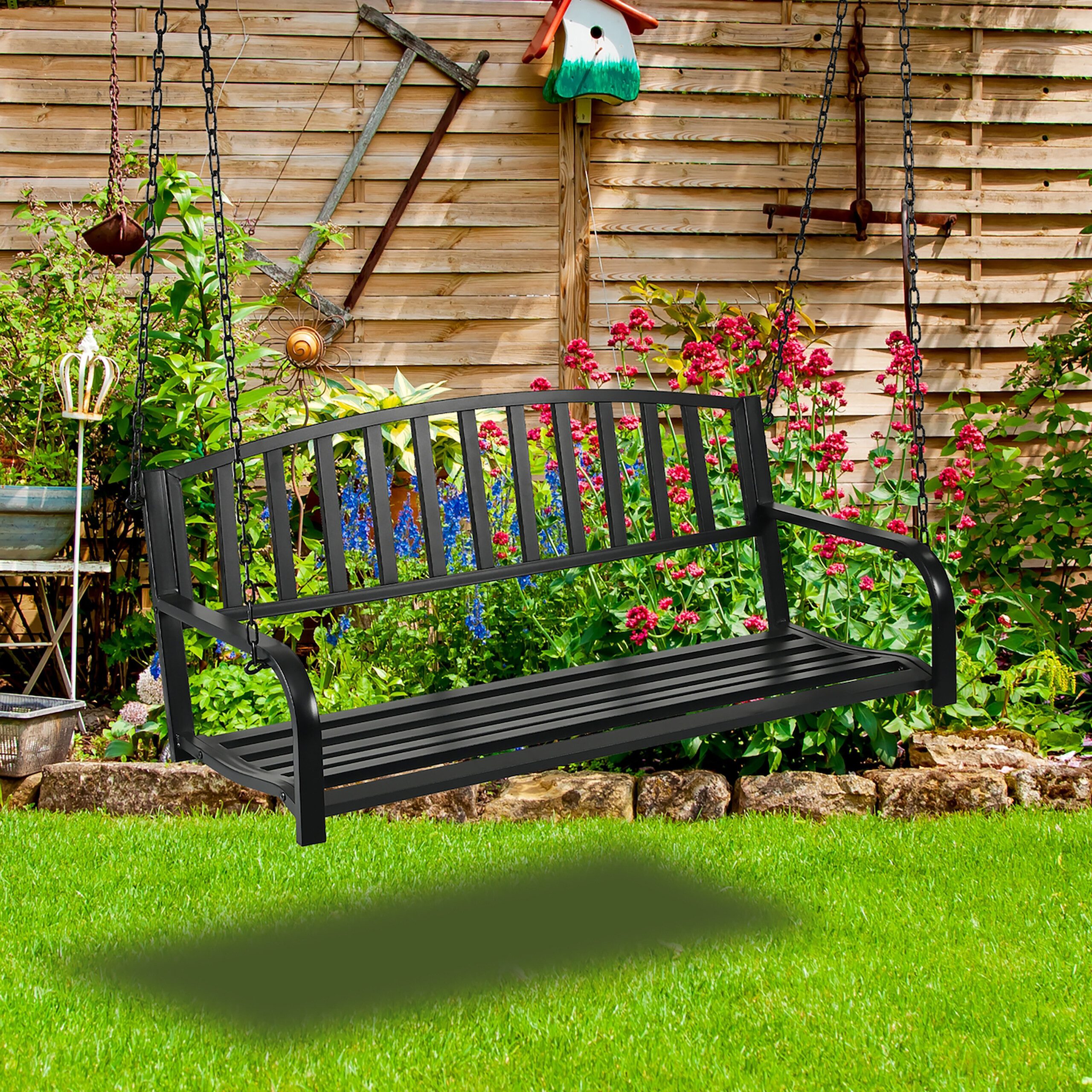 relaxdays Hollywoodschaukel Hängebank aus Metall, 2-Sitzer