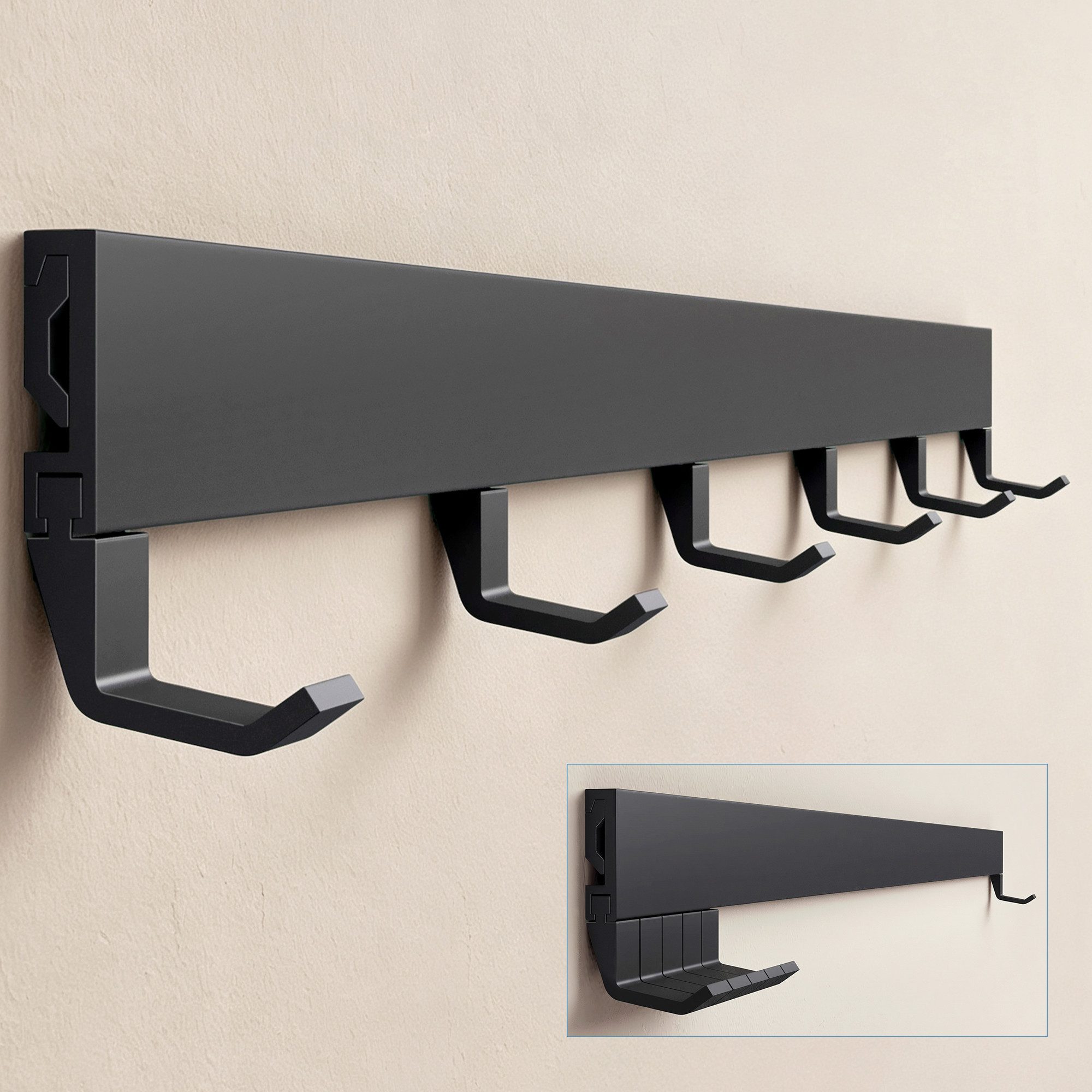 doporro Garderobenleiste Garderobenhaken mit verschiebbaren Kleiderhaken aus Aluminium Stalo10 (6 St), Pulverbeschichtet, aus hochwertige Alu