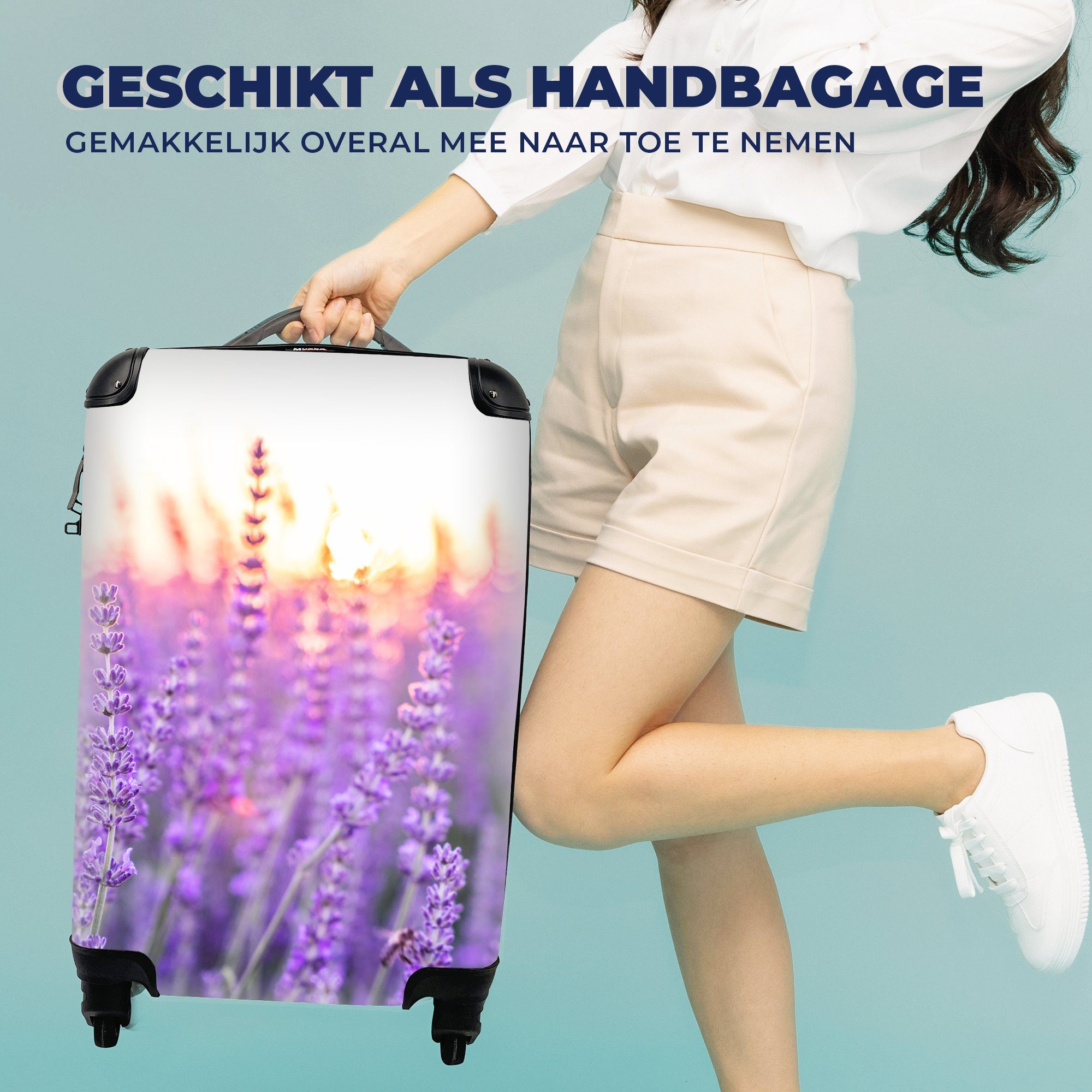 Rollen, Trolley, Nahaufnahme Blumen, Handgepäckkoffer mit Handgepäck für Reisetasche MuchoWow Lavendel - - Reisekoffer Lila 4 Ferien, - rollen,