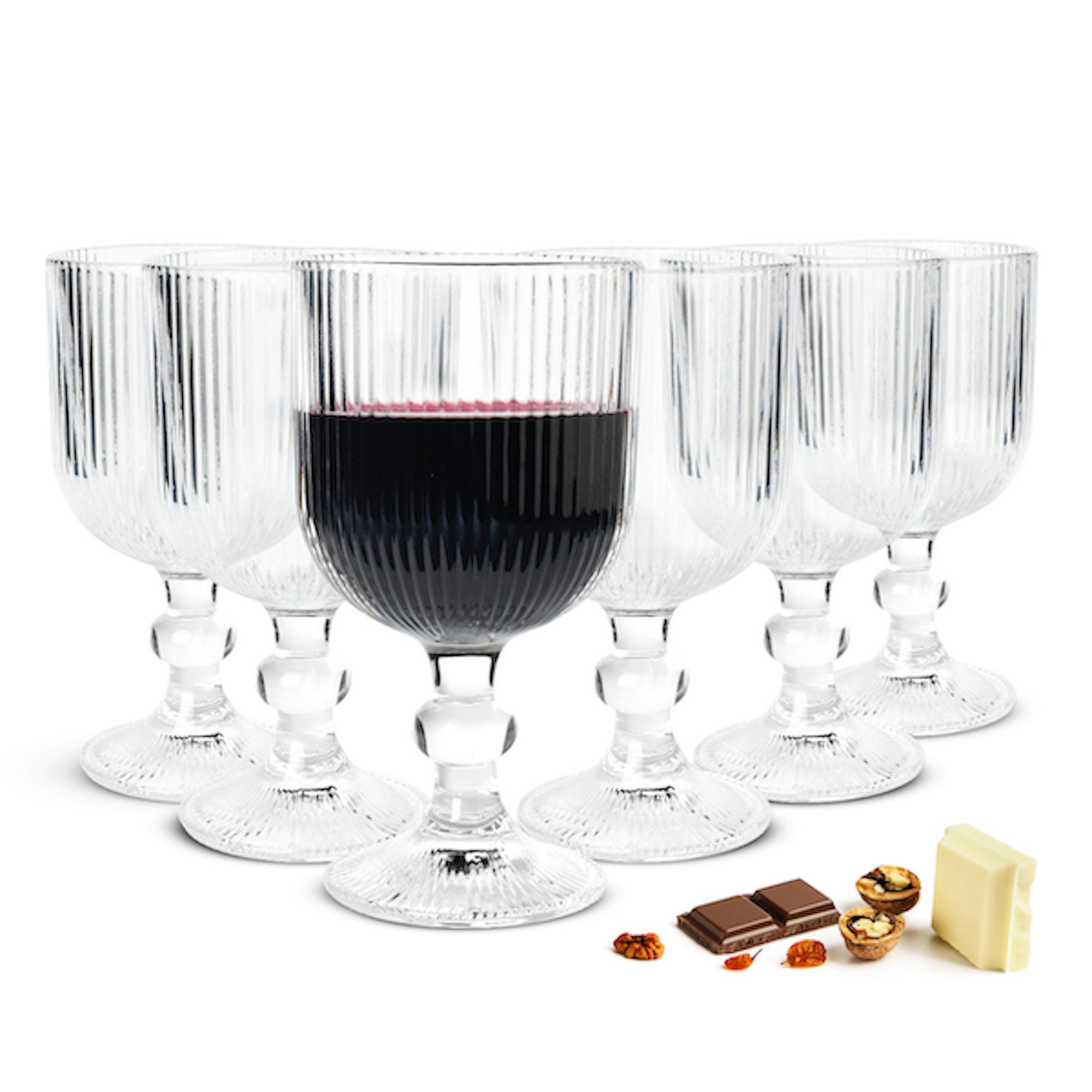 Sendez Rotweinglas 6 gerillte Weingläser aus Glas 370 ml Weinglas, Glas