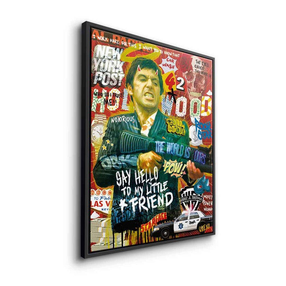 DOTCOMCANVAS® collage ohne Tony Al Leinwandbild, hello Say Montana Pop Art Rahmen Scarface Leinwandbild Pacino