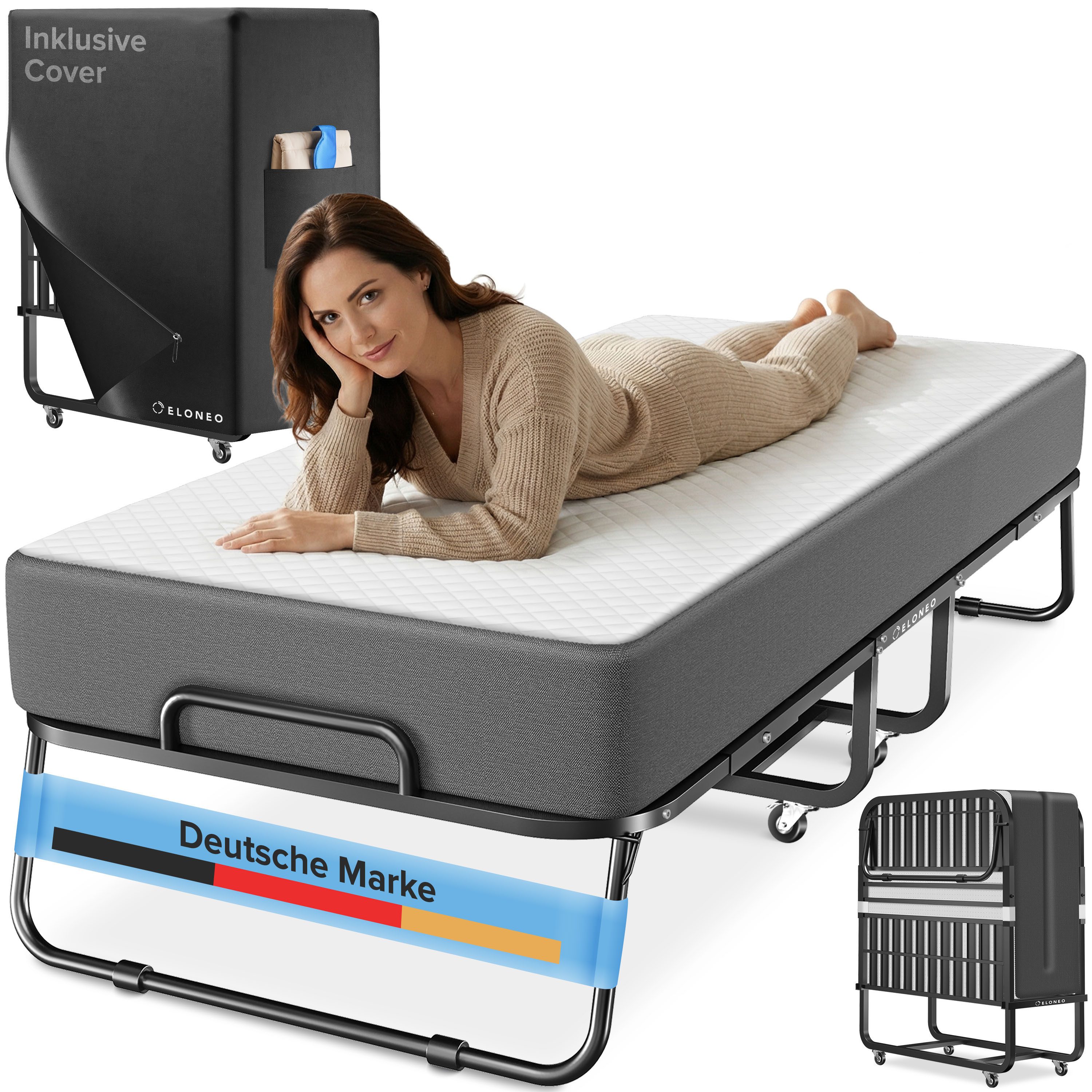 ELONEO Klappbett ELONEO Klappbett, Gästebett – stabil & platzsparend, Matratze optional inkl. Matratze