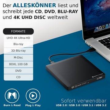 techPulse120 Externes USB 3.1 Blu-ray DVD CD USB-C UHD 4k 3D M-DISC 100GB Laufwerk Blu-ray-Brenner