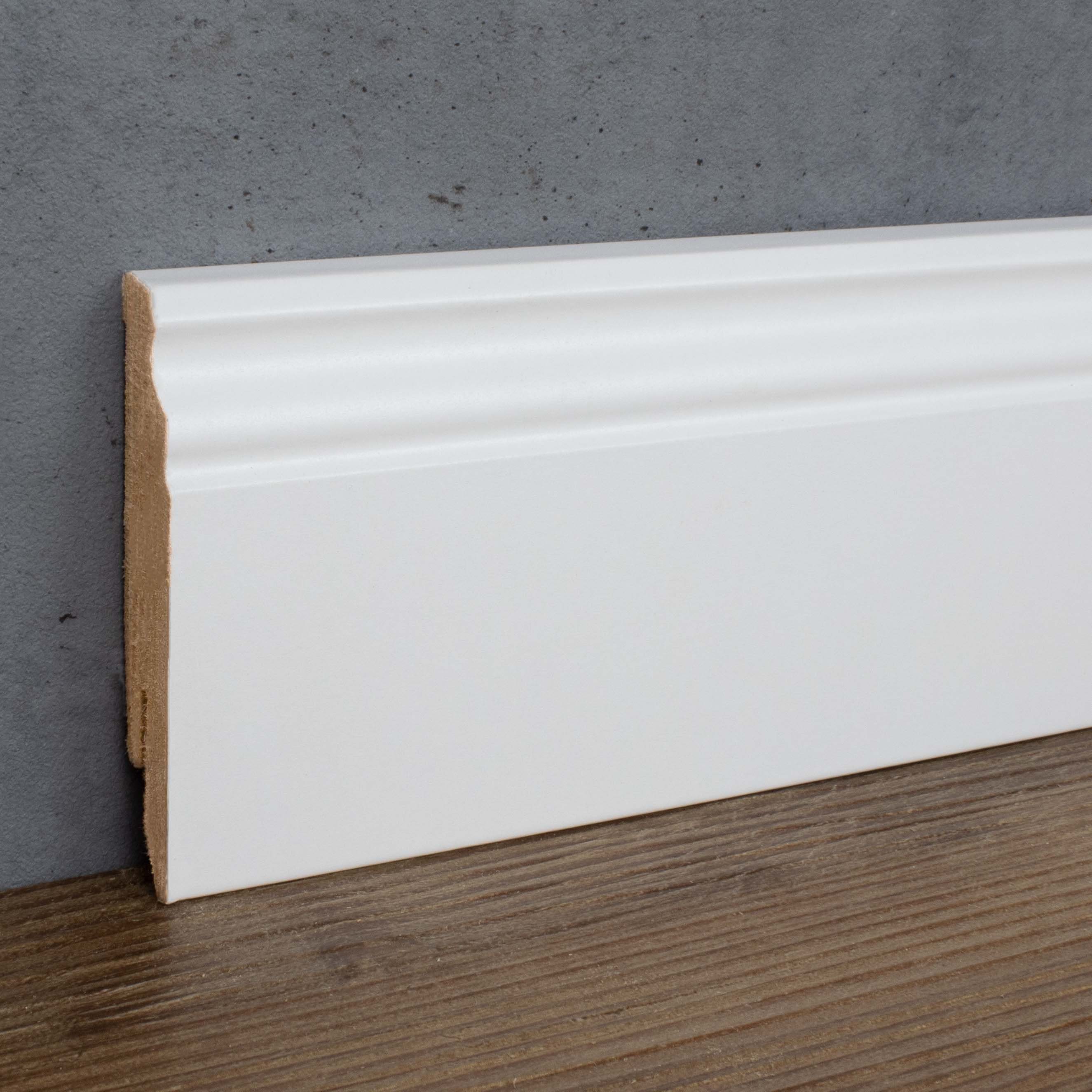 PROVISTON Sockelleiste Massivholz, 19 x 100 x 2500 mm, Weiß, Fußleiste Berliner Profil
