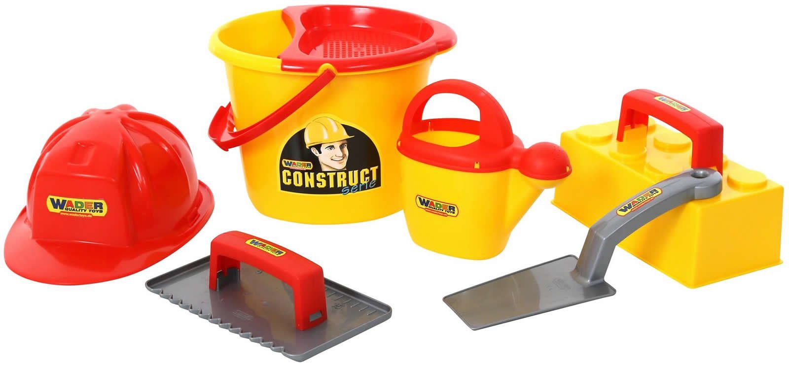 WADER QUALITY TOYS Sandform-Set Maurerset 7tlg Eimergarnitur Maurerwerkzeug, (Set)