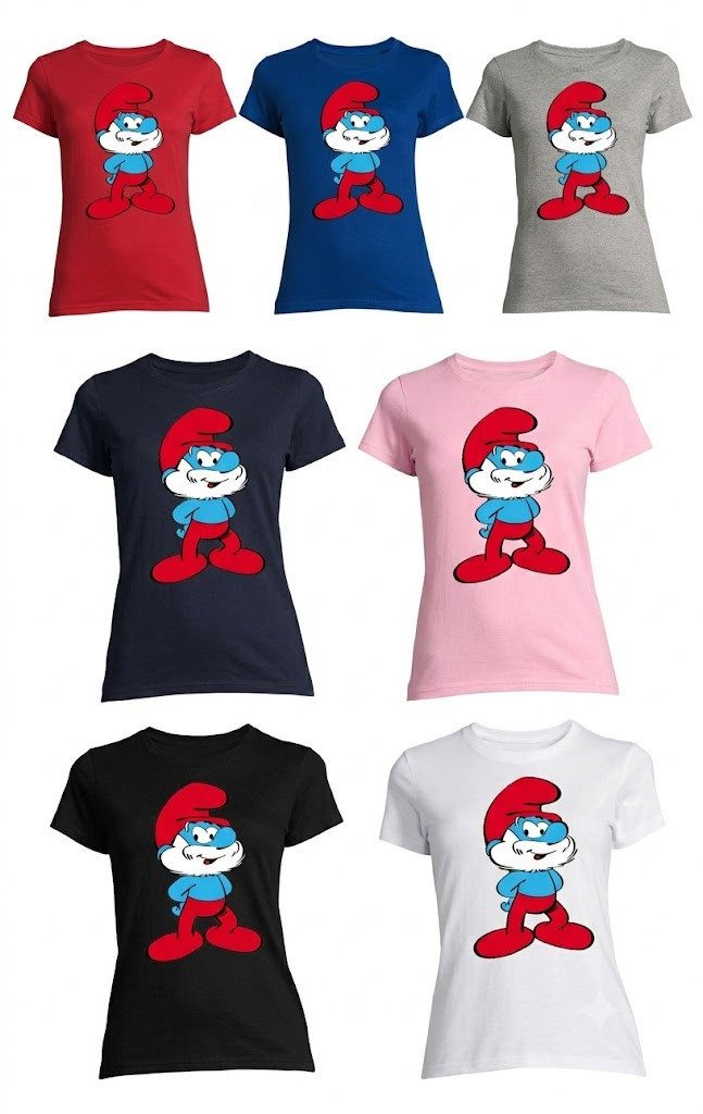 T-Shirt PapaSchlumpf Damen T-Shirt Cartoon Print Retro Comic Rundhals Tee