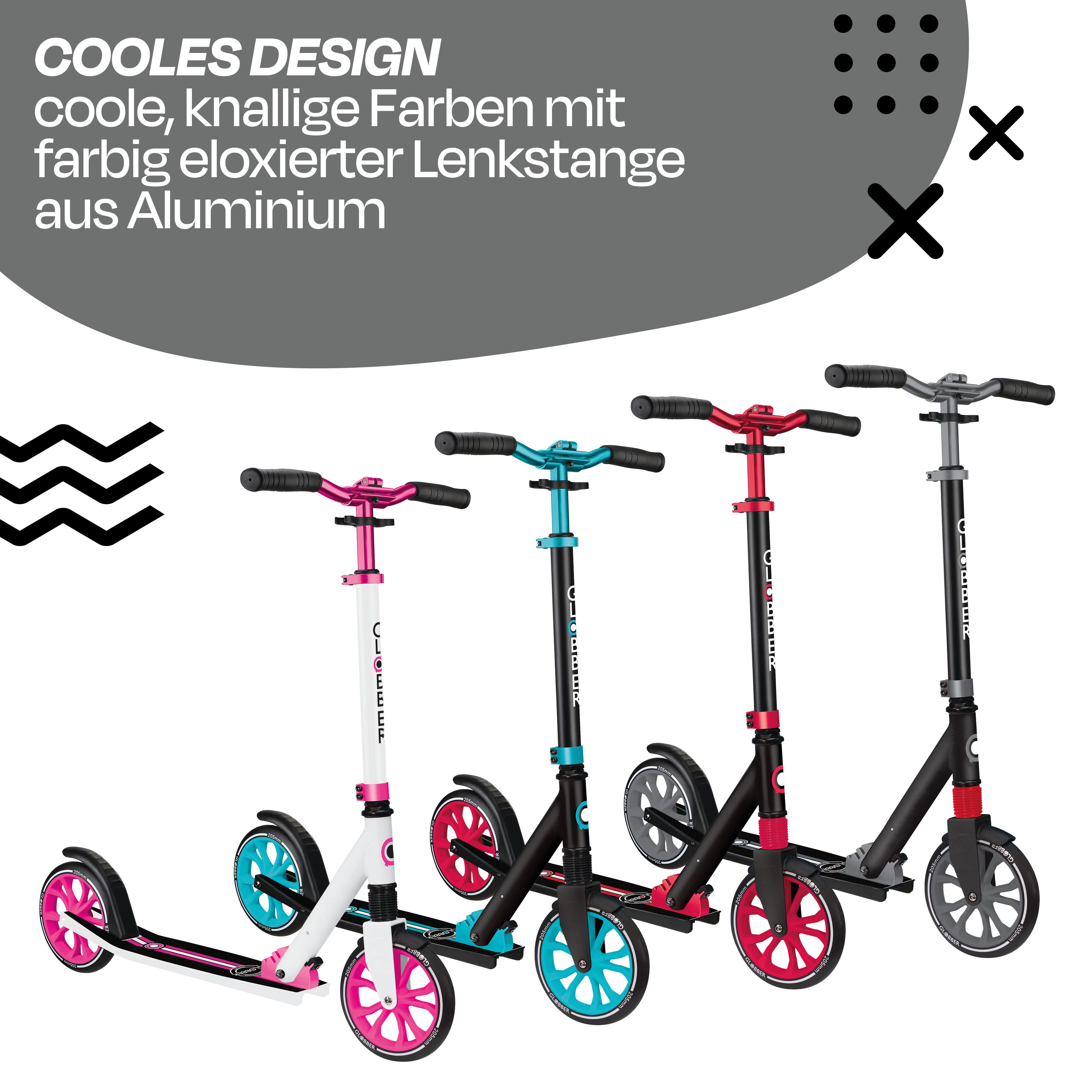 Globber Tretroller NL 205 Scooter - Für Kinder, Teens & Erwachsene, ABEC 7, Federung, Frontfederung PU-Rollen 205 mm Alu-Deck, Antirutsch – Bild 4 von 5