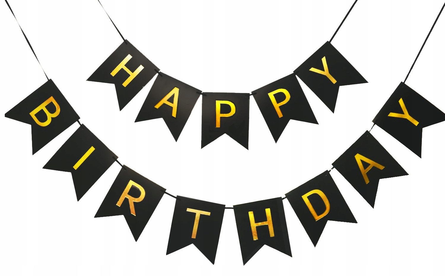 Festivalartikel Girlande Girlanda Baner Happy Birthday Schwarz/Gold 13 Flaggen 11x17 cm