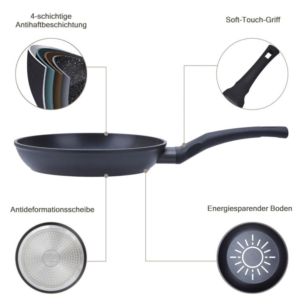 RESTO Kitchenware Bratpfanne Sagitta, Pfanne antihaftbeschichtet - non stick frying pan, Aluminium (1-tlg), mit einem ergonomischen, weichen Griff mit Hängeschlaufe