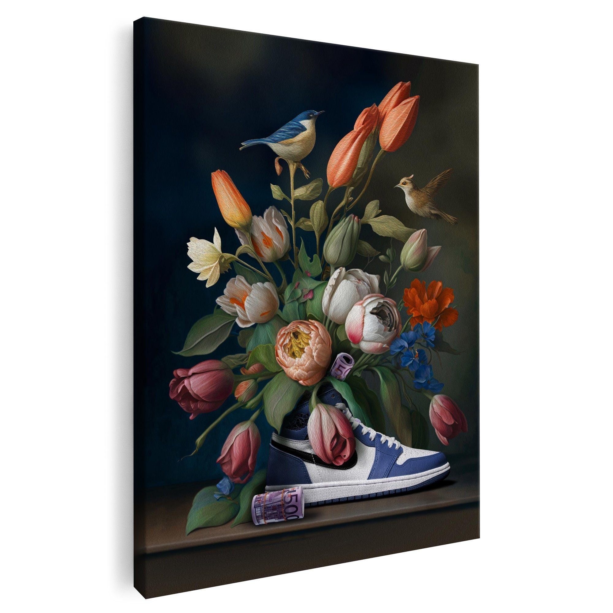 Artmazing Leinwandbild Sn€aker Vase Blau, Sn€aker Vase Blau, gesp. auf FSC Echtholz-Keilrahmen, in versch. Größen