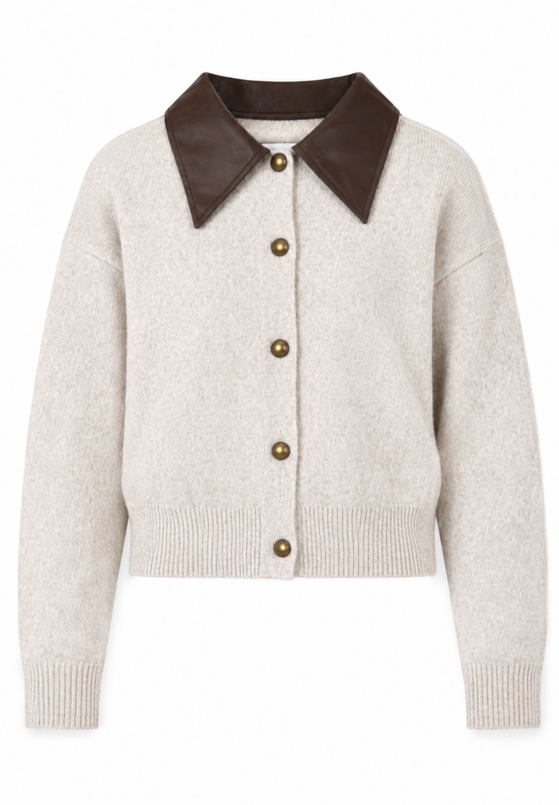 Elara Strickjacke — Damen Cardigan mit Kontrastkragen und Knopfleiste im Preppy Look