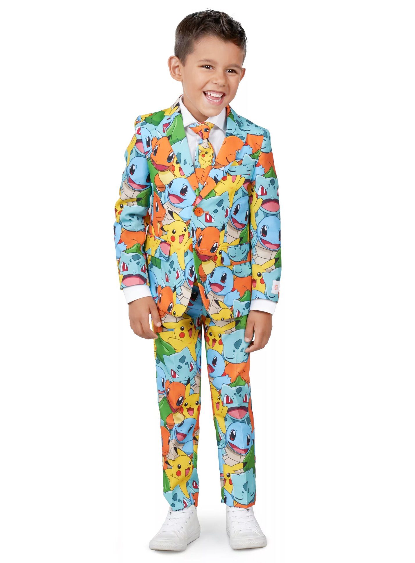 Opposuits Partyanzug Boys Pokémon - Kostüm Anzug für Karneval Halloween, Knallbunter Pokémon-Anzug mit Pikachu & Co.