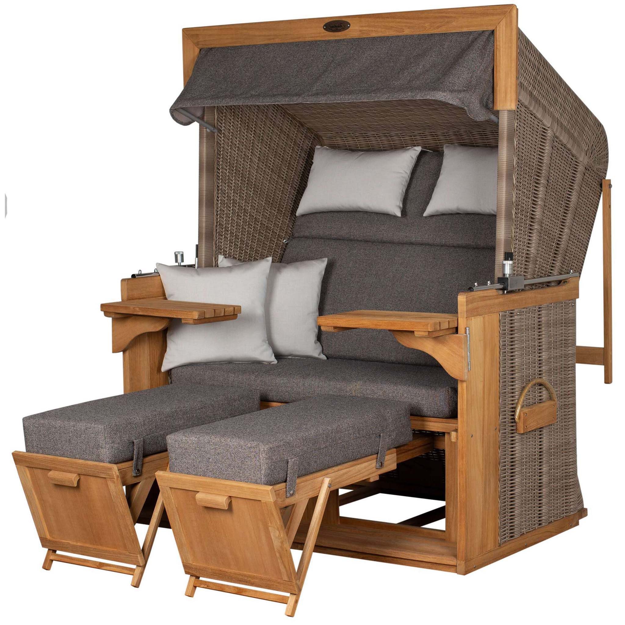 deVries PURE® Strandkorb Friesland Sylt XL - PE white kubu - Dessin 252, BxTxH: 135x90x165 cm, Volllieger, Nordsee-Strandkorb, (Strandkorb-Komplettset, 2-tlg., Strandkorb mit bequemer Polsterausstattung und inkl. Schutzhülle), Windschutzfolie, bequeme Kissenausstattung, Schutzhülle