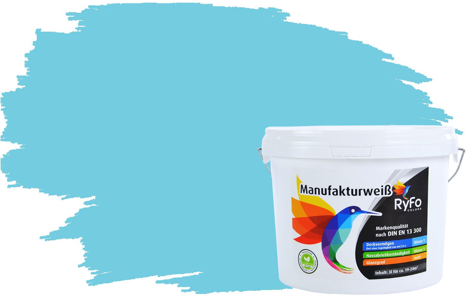 RyFo Colors Wand- und Deckenfarbe Manufakturweiß Blautöne,1 L ca. 8 m², Deckkraft-/Nassabriebklasse 1, matt, atmungsaktiv, für Innenräume
