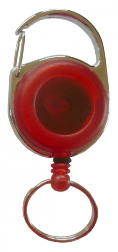 Kranholdt Schlüsselanhänger Jojo / Ausweishalter / Ausweisclip mit runder Form (100-tlg), Metallumrandung, Gürtelclip, Schlüsselring Transparent Rot