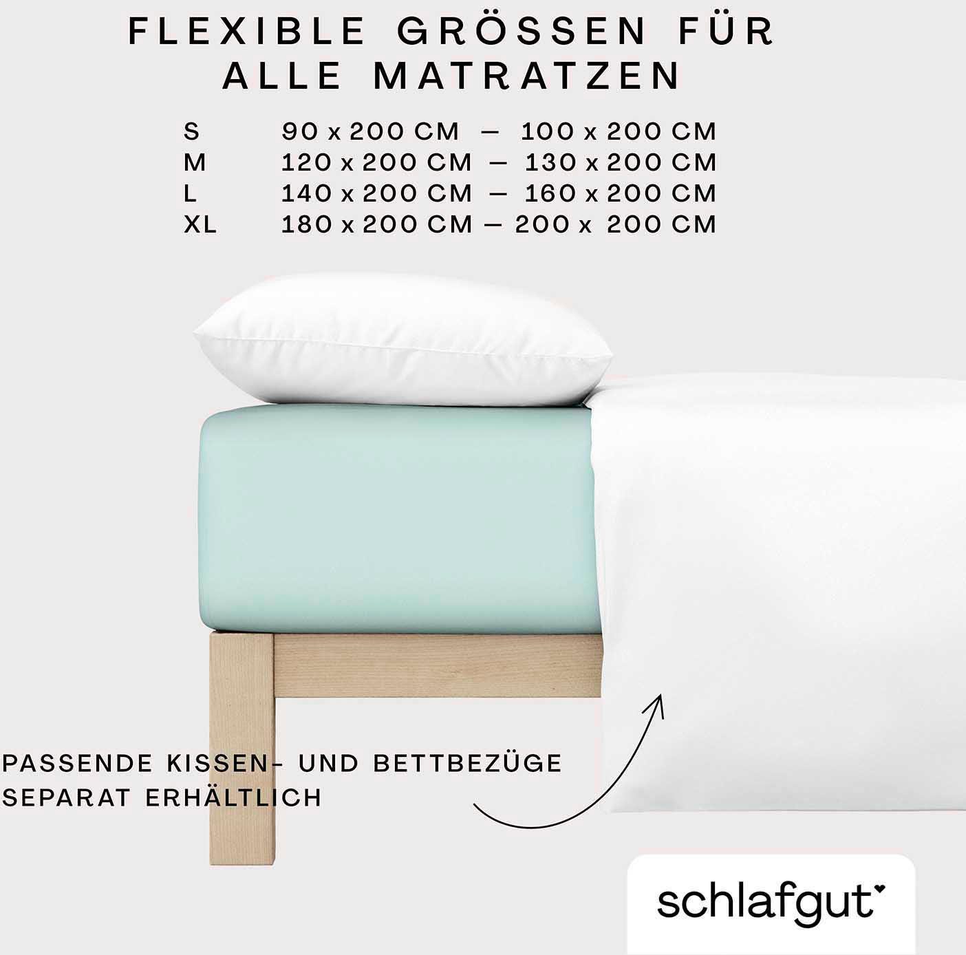 Schlafgut Spannbettlaken CASUAL Bettlaken 100% gekämmte Bio-Baumwolle, 150 g/m², Spannbetttuch, Jersey, Gummizug: rundum, (1 Stück), Bettlaken bis 25 cm Höhe, langlebig, weich, Antipilling-Ausrüstung