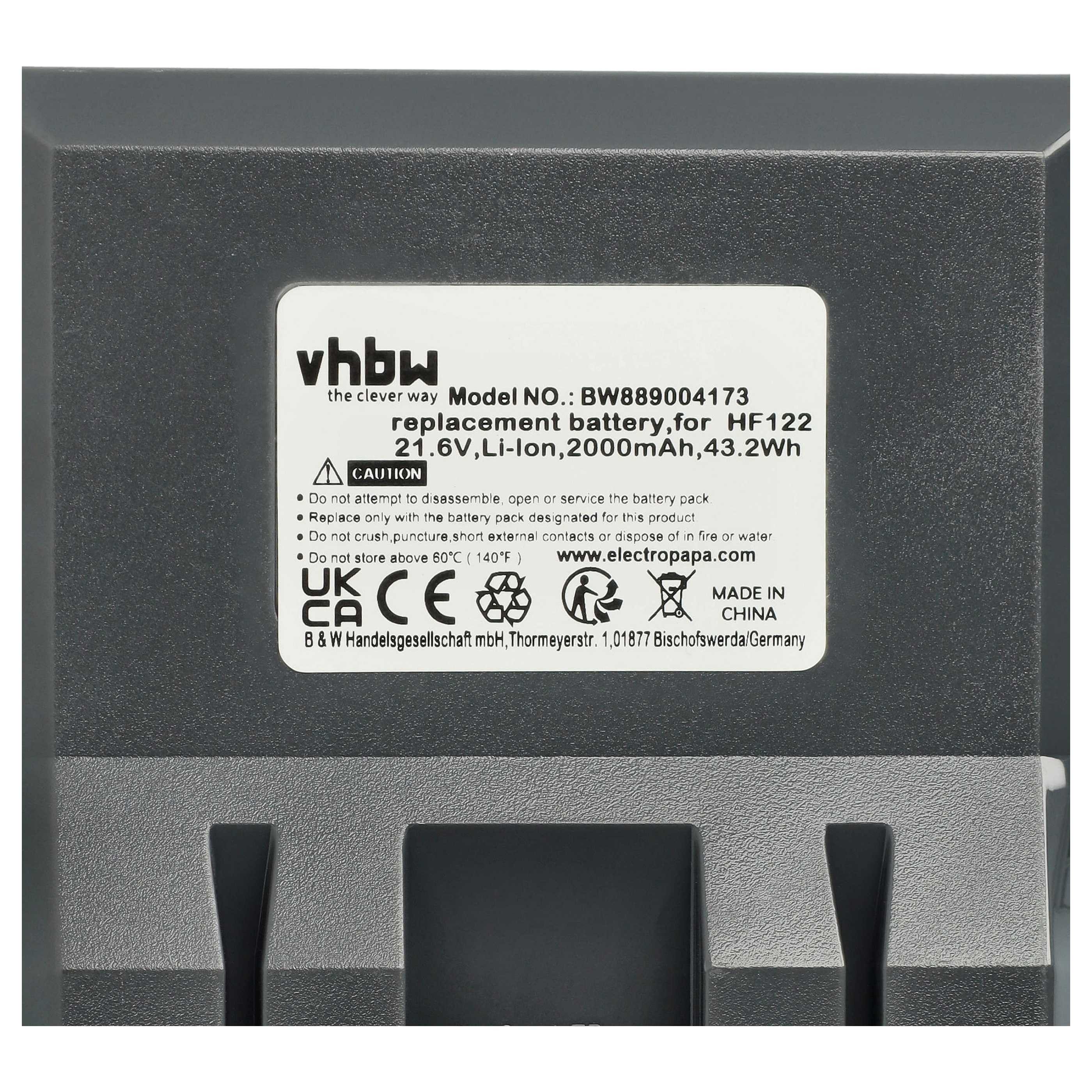 vhbw passend für Hoover H-Free 100 Series, HF1, HF1 Home, HF122GPT, HF100, Staubsauger-Akku Akku Li-Ion 2000 mAh (21,6 V, 1 St), Leistungsfähiger Austausch-Akku – Bild 5 von 5