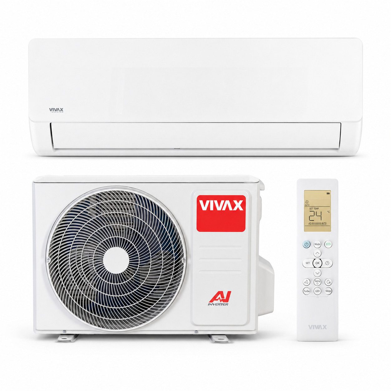 Vivax Split-Klimagerät A++ Split Klimaanlage für Wohnung ohne Abluftschlauch kühlen & Heizen, Selbstreinigung, Entfeuchtungsfunktion, ECO-Funktion, Staubfilter