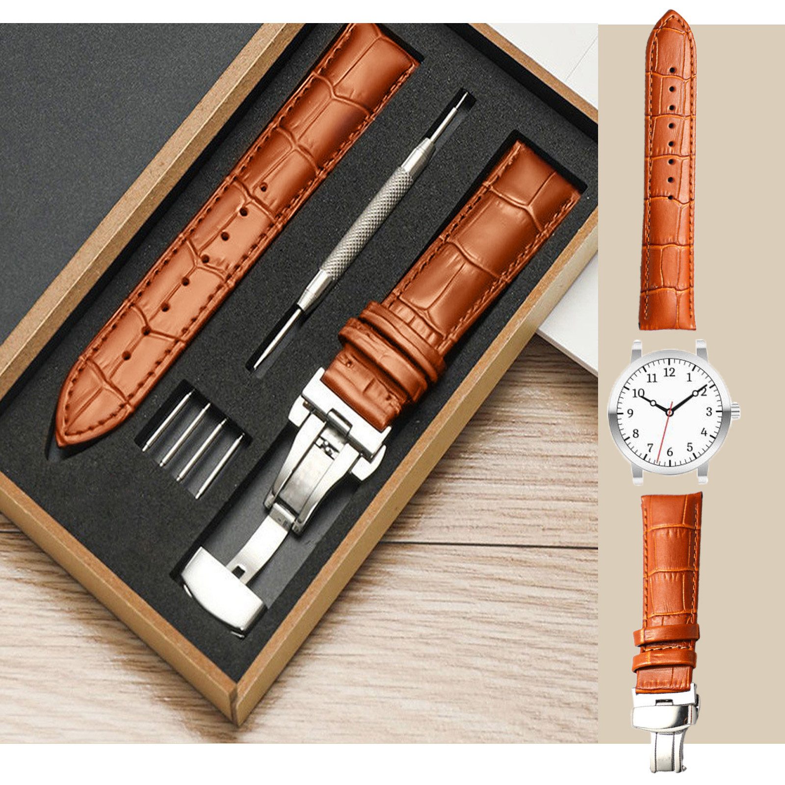 Jibenhome Wechselarmband Leder Uhrenarmband mit Geschenkbox,Edelstahl-Schna günstig online kaufen